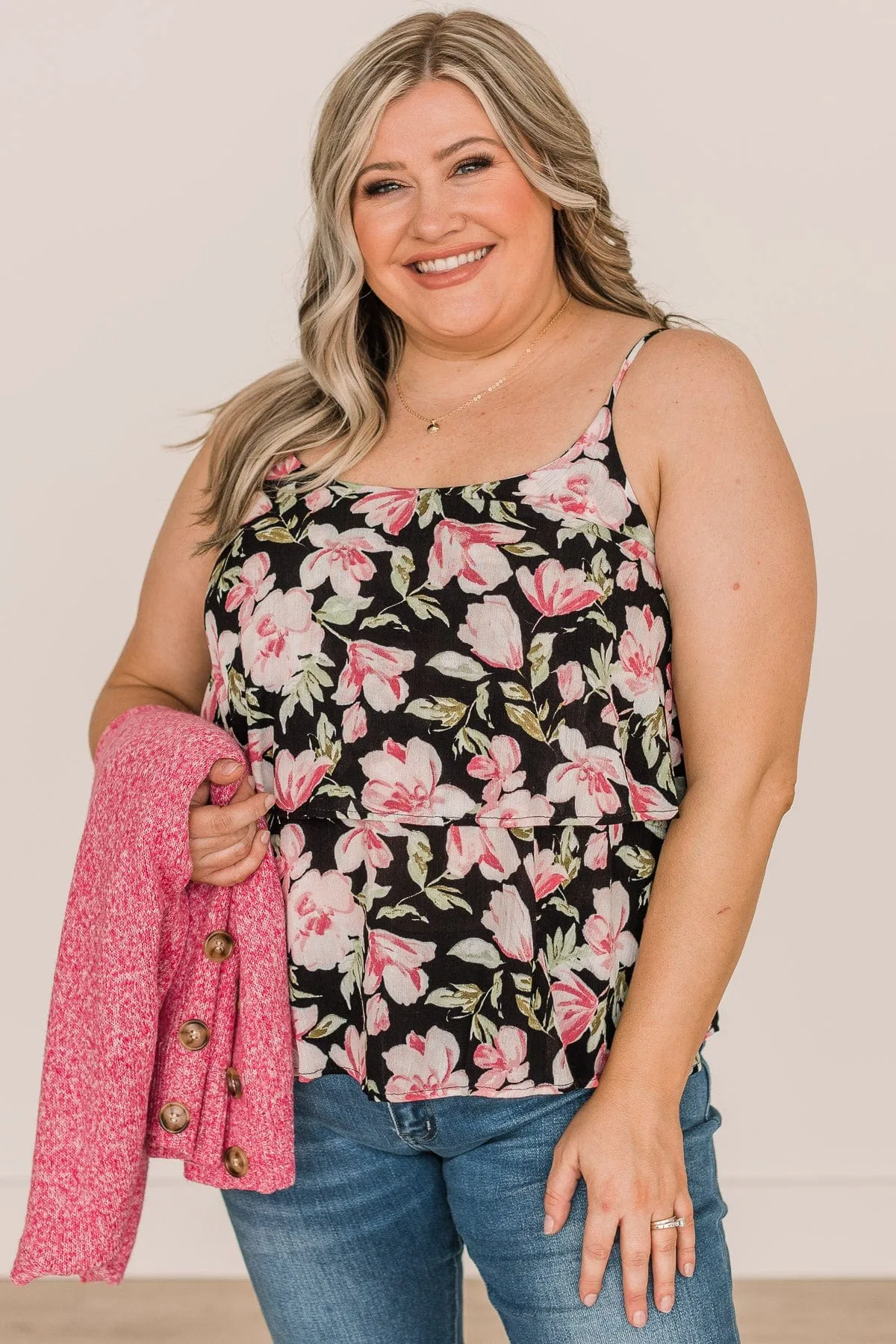 All In Good Time Floral Tank Top- Black
