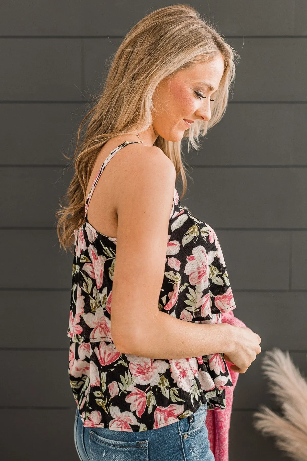 All In Good Time Floral Tank Top- Black
