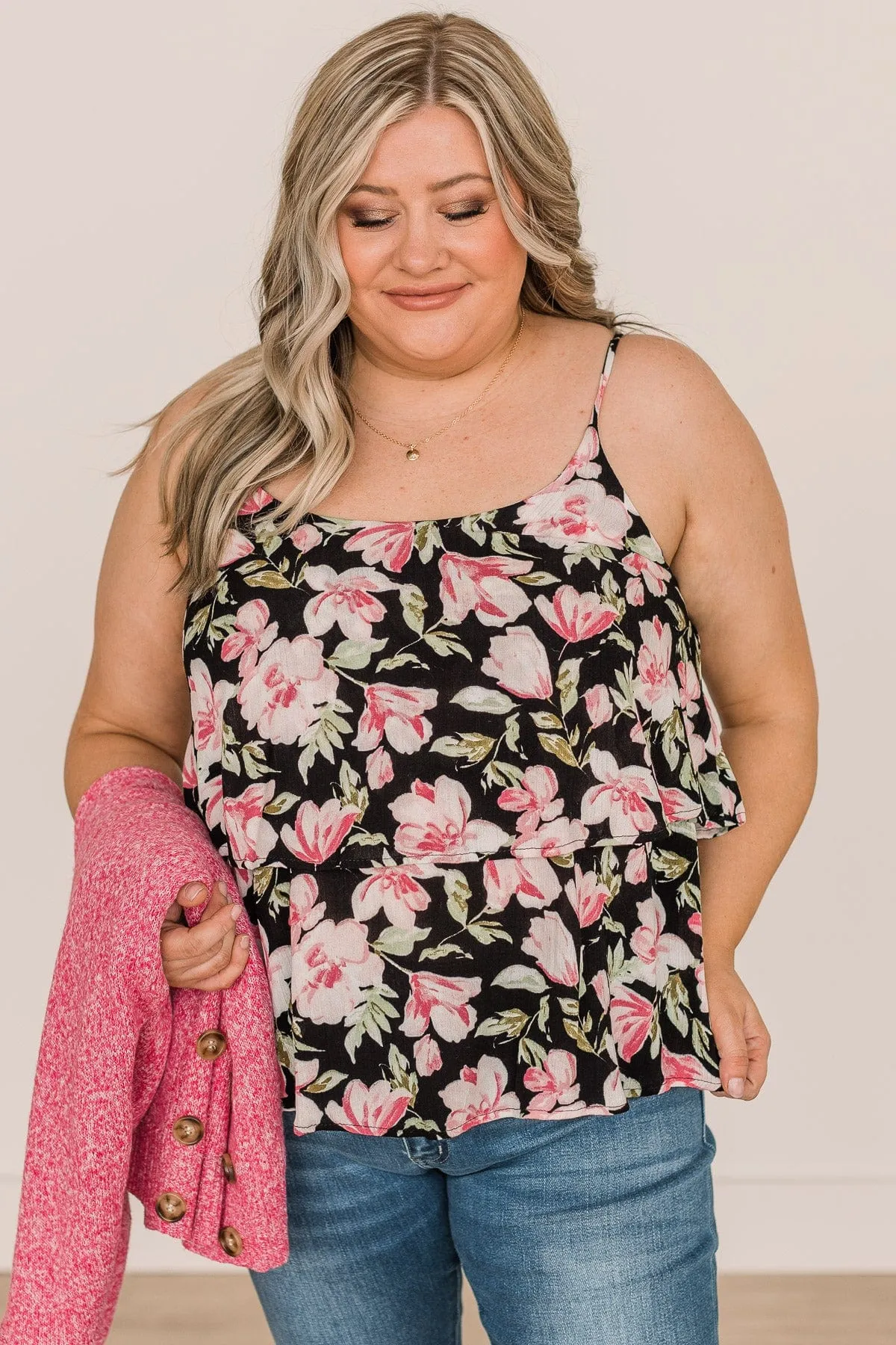 All In Good Time Floral Tank Top- Black
