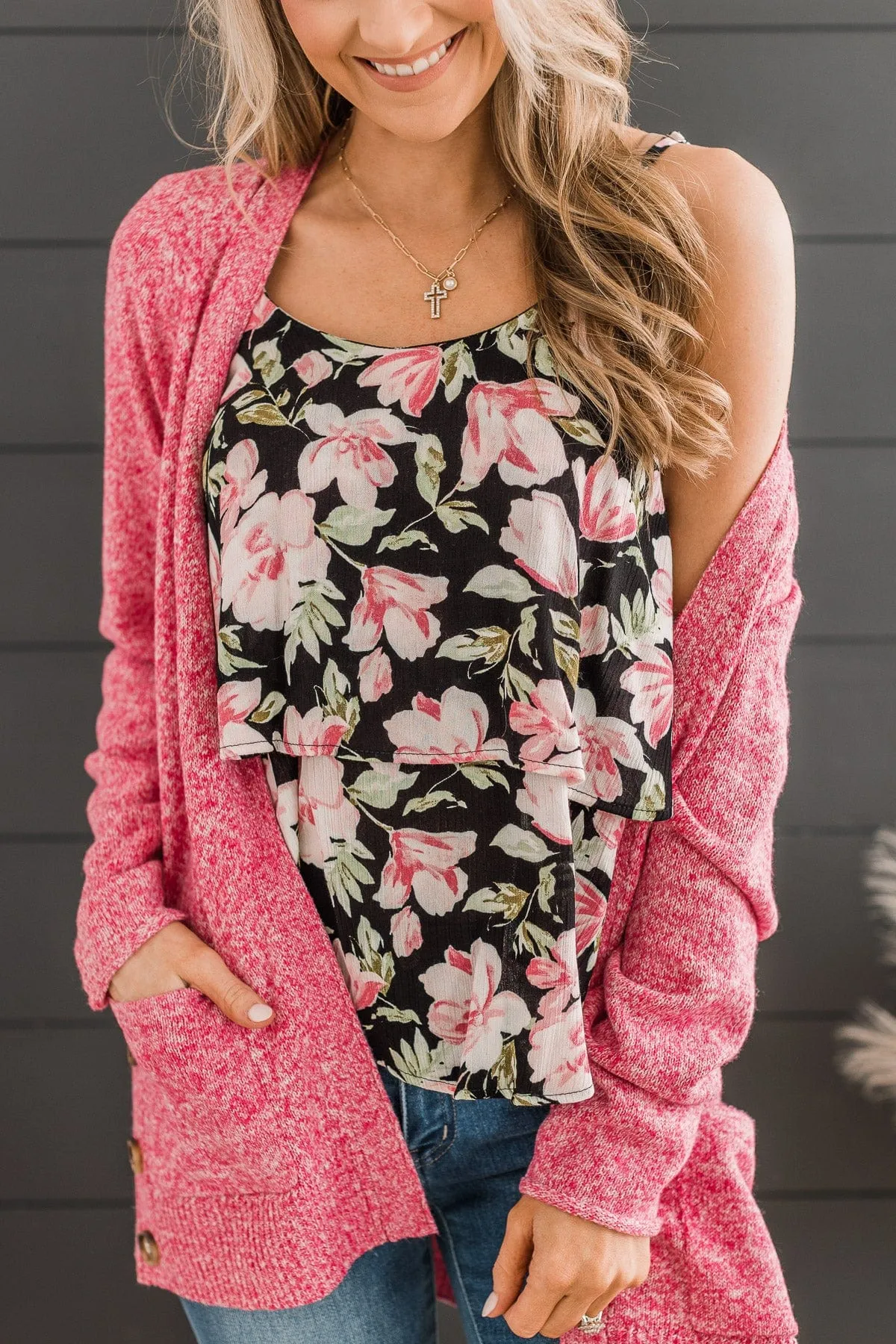 All In Good Time Floral Tank Top- Black