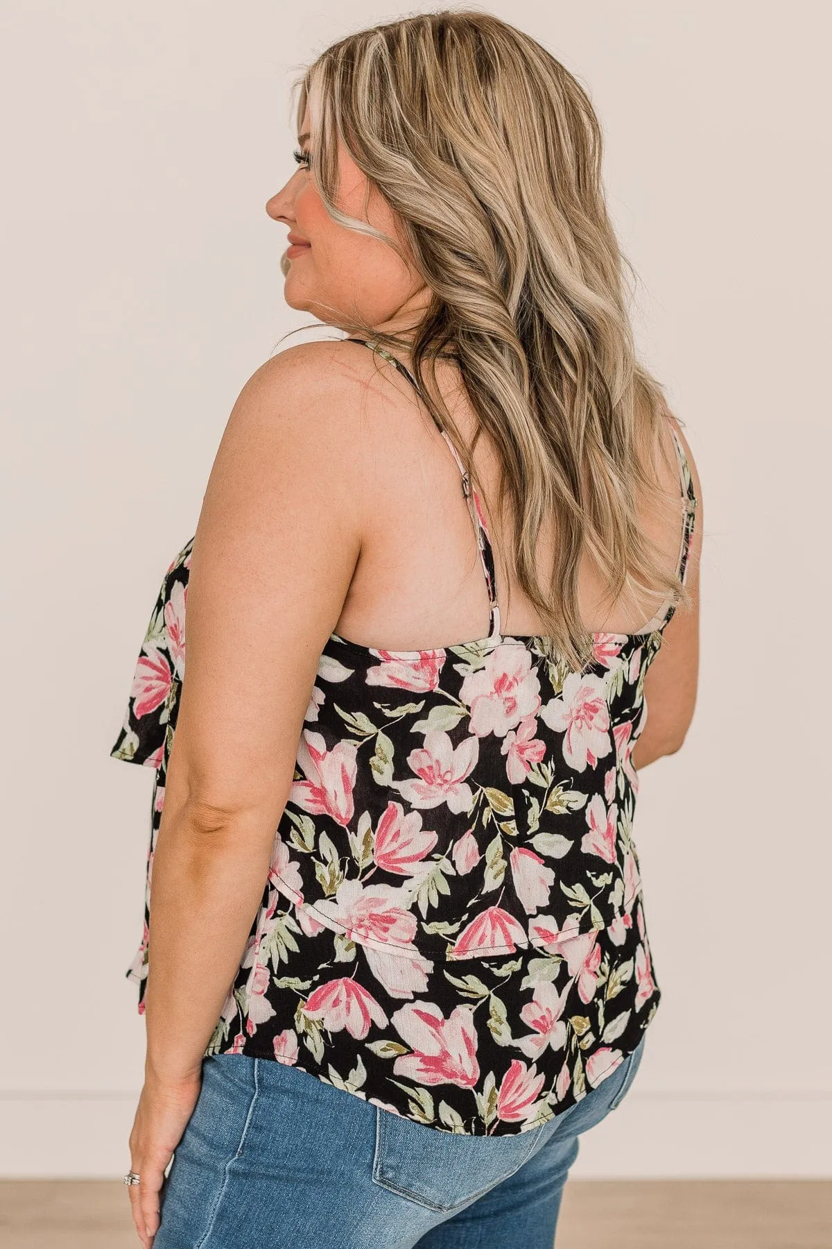 All In Good Time Floral Tank Top- Black