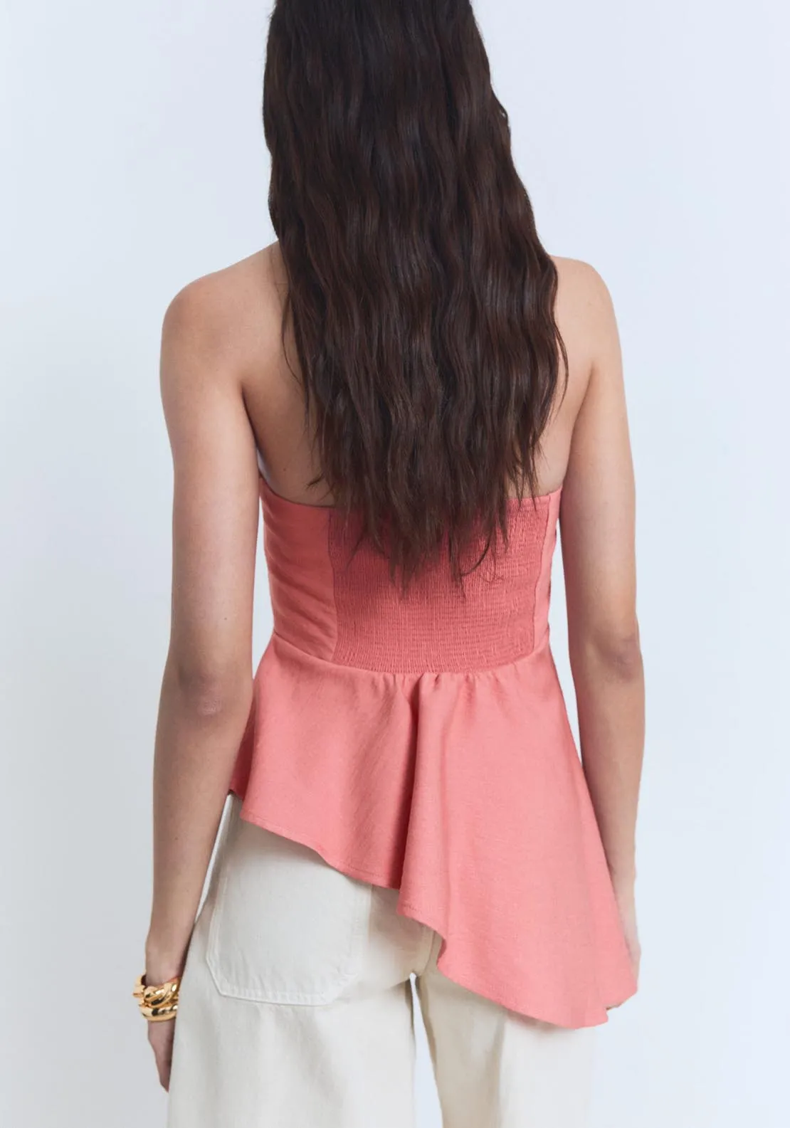 Asymmetric Strapless Top - Bright Red