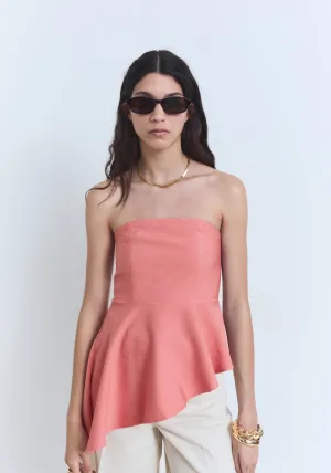 Asymmetric Strapless Top - Bright Red
