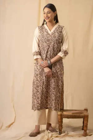 Beige Cotton Cambric Kurta Set