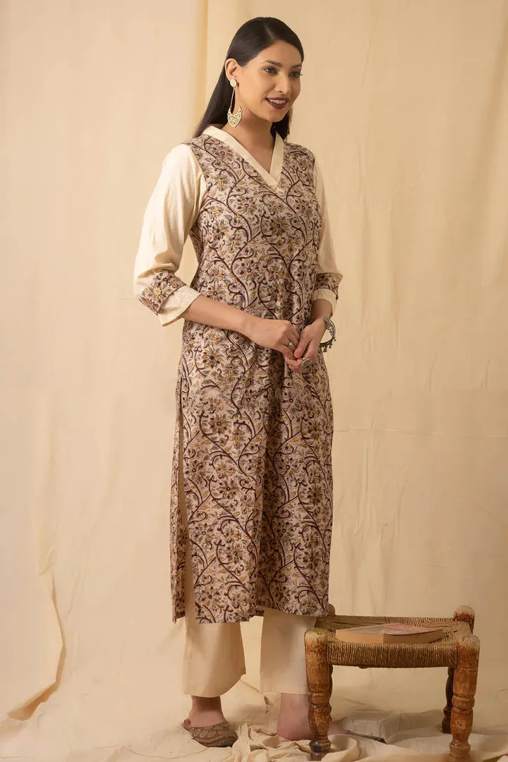 Beige Cotton Cambric Kurta Set