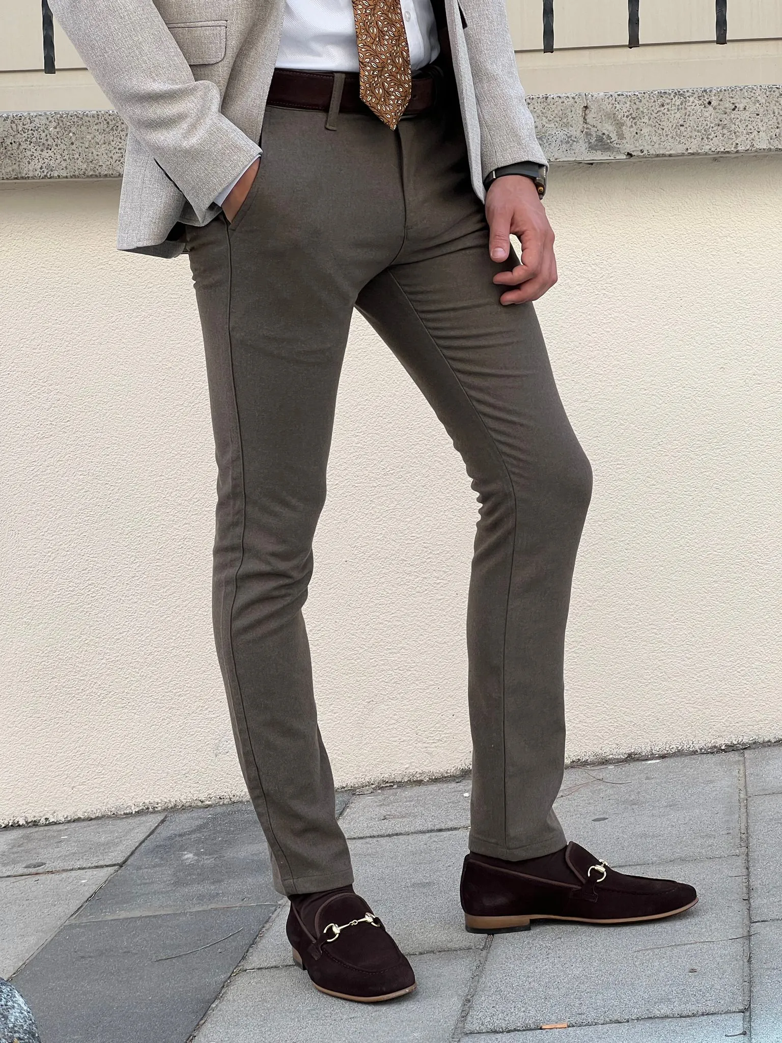 Benjamin Slim Fit High Quality Self Patterned Mink Pants