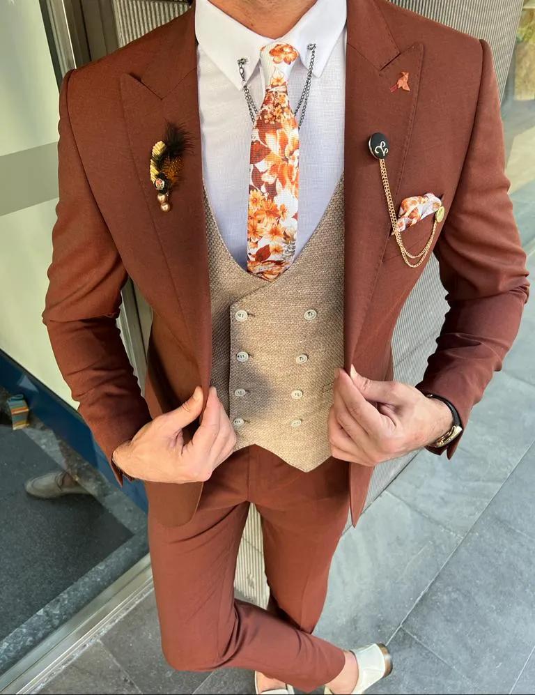 Bensen Slim Fit Beige Combo Suit - A Perfect Three-Piece Ensemble for Every Occasion