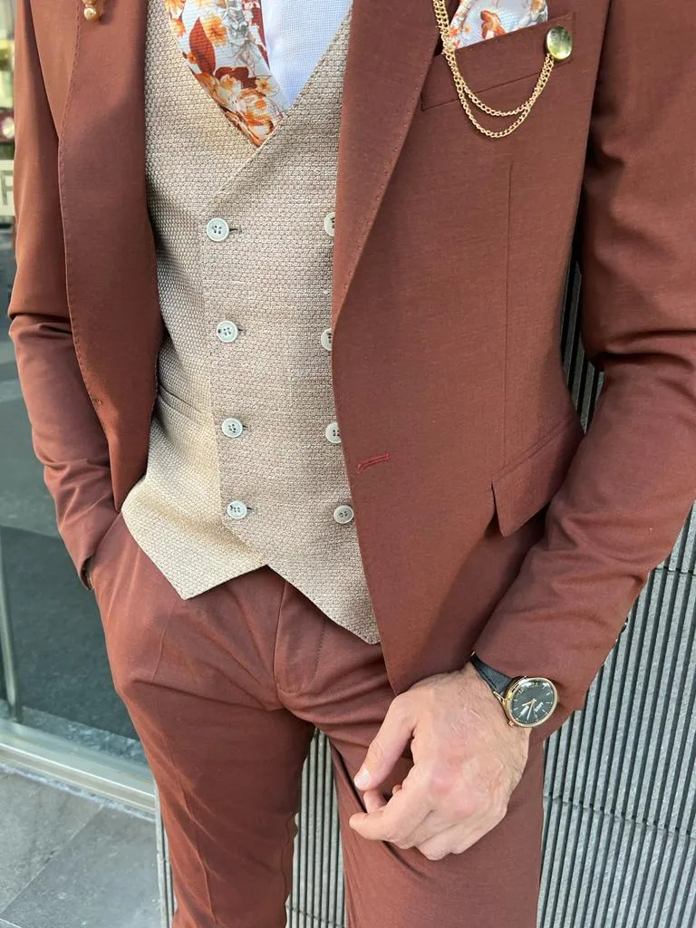 Bensen Slim Fit Beige Combo Suit - A Perfect Three-Piece Ensemble for Every Occasion