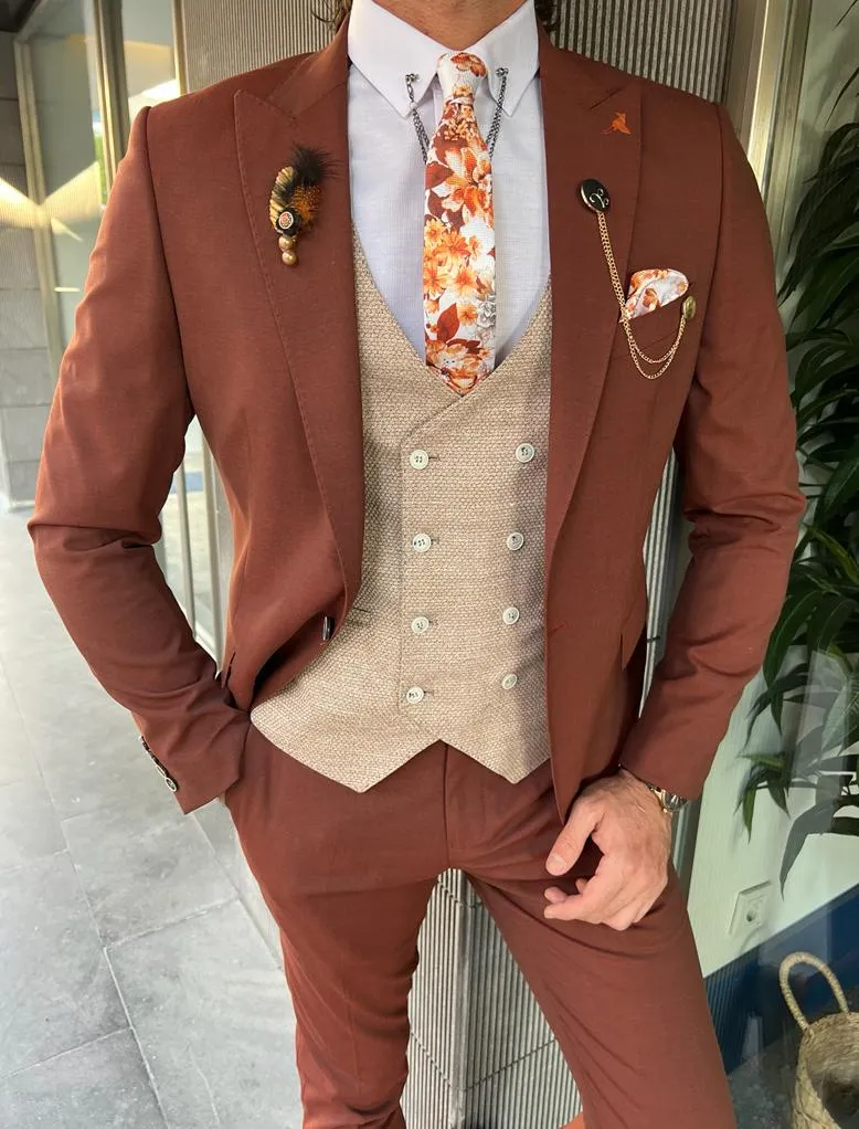 Bensen Slim Fit Beige Combo Suit - A Perfect Three-Piece Ensemble for Every Occasion
