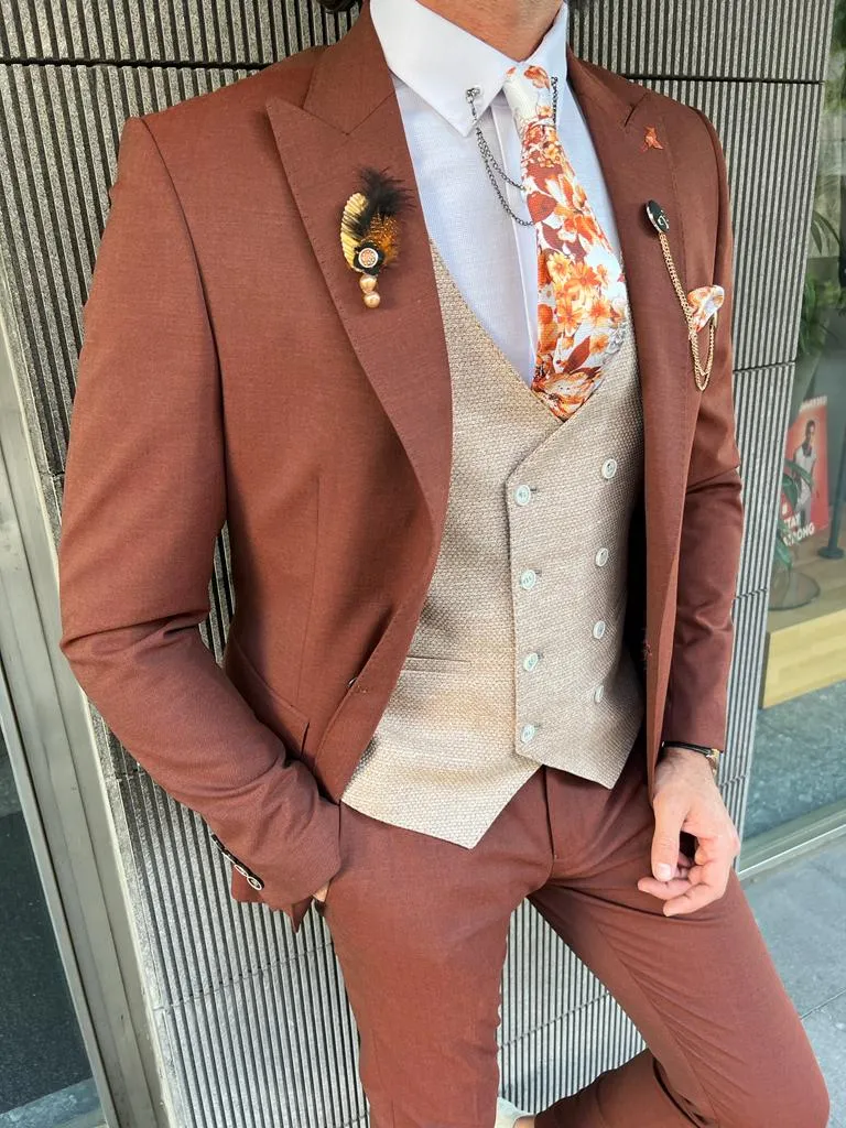 Bensen Slim Fit Beige Combo Suit - A Perfect Three-Piece Ensemble for Every Occasion