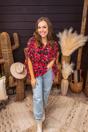 Black   Bright Floral Oversized Dolman