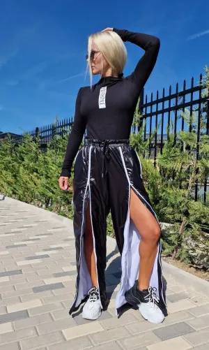Black Pants with White Zippers, High Waist Trousers, Harem Pants , Loose Fit Pants, Black Baggy Pants, Drop Crotch Pants, Extravagant Pants