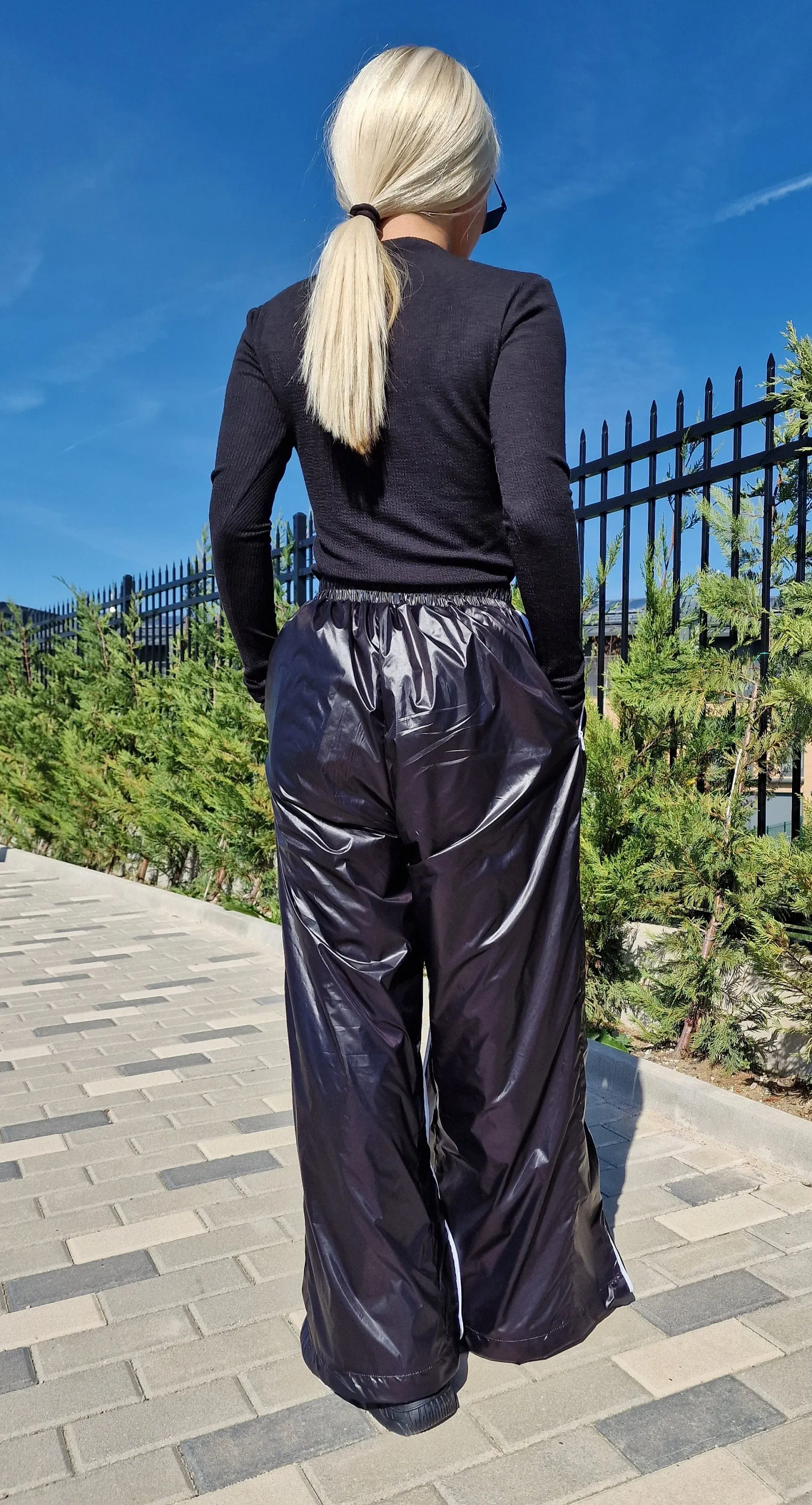 Black Pants with White Zippers, High Waist Trousers, Harem Pants , Loose Fit Pants, Black Baggy Pants, Drop Crotch Pants, Extravagant Pants