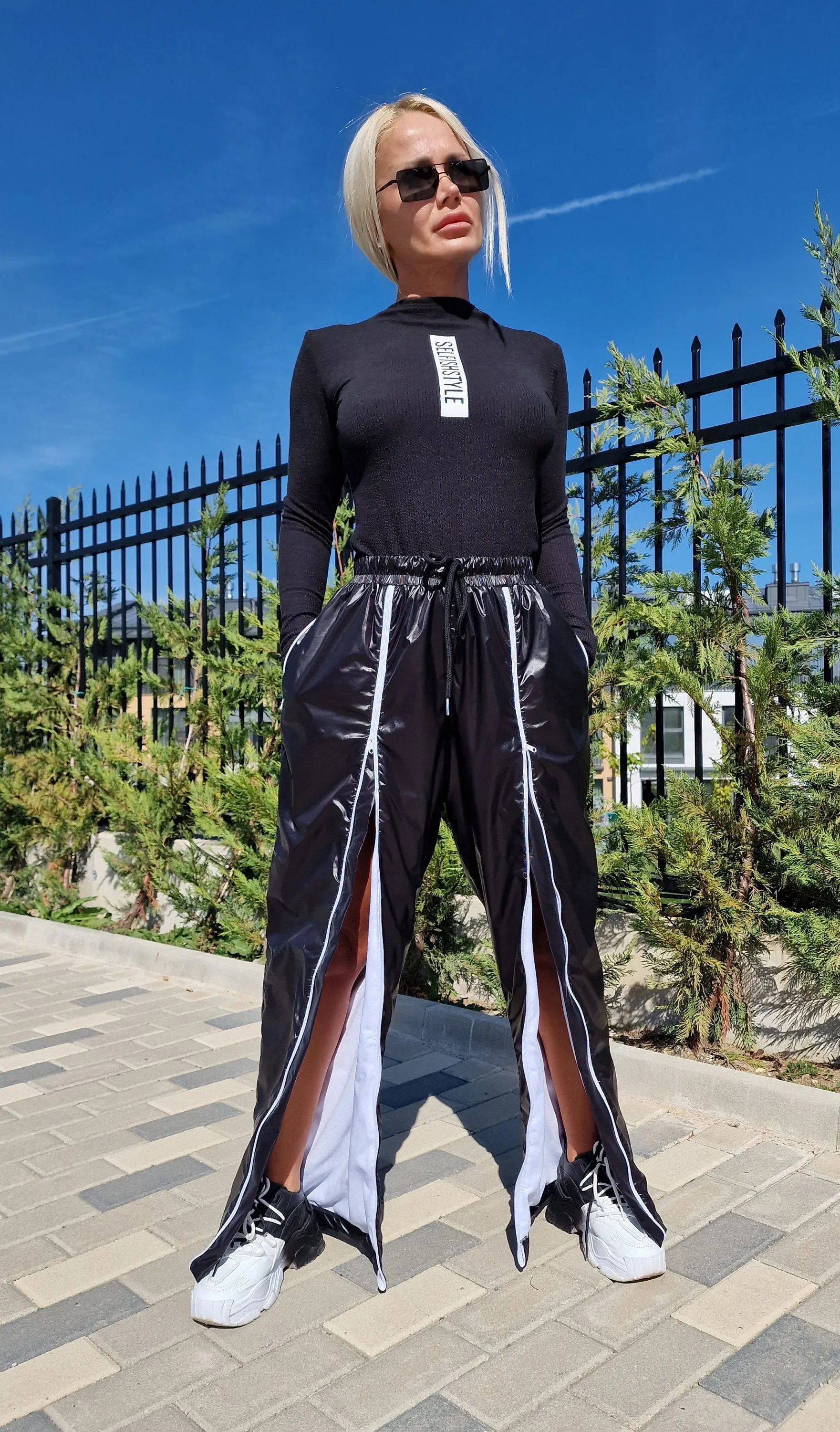 Black Pants with White Zippers, High Waist Trousers, Harem Pants , Loose Fit Pants, Black Baggy Pants, Drop Crotch Pants, Extravagant Pants