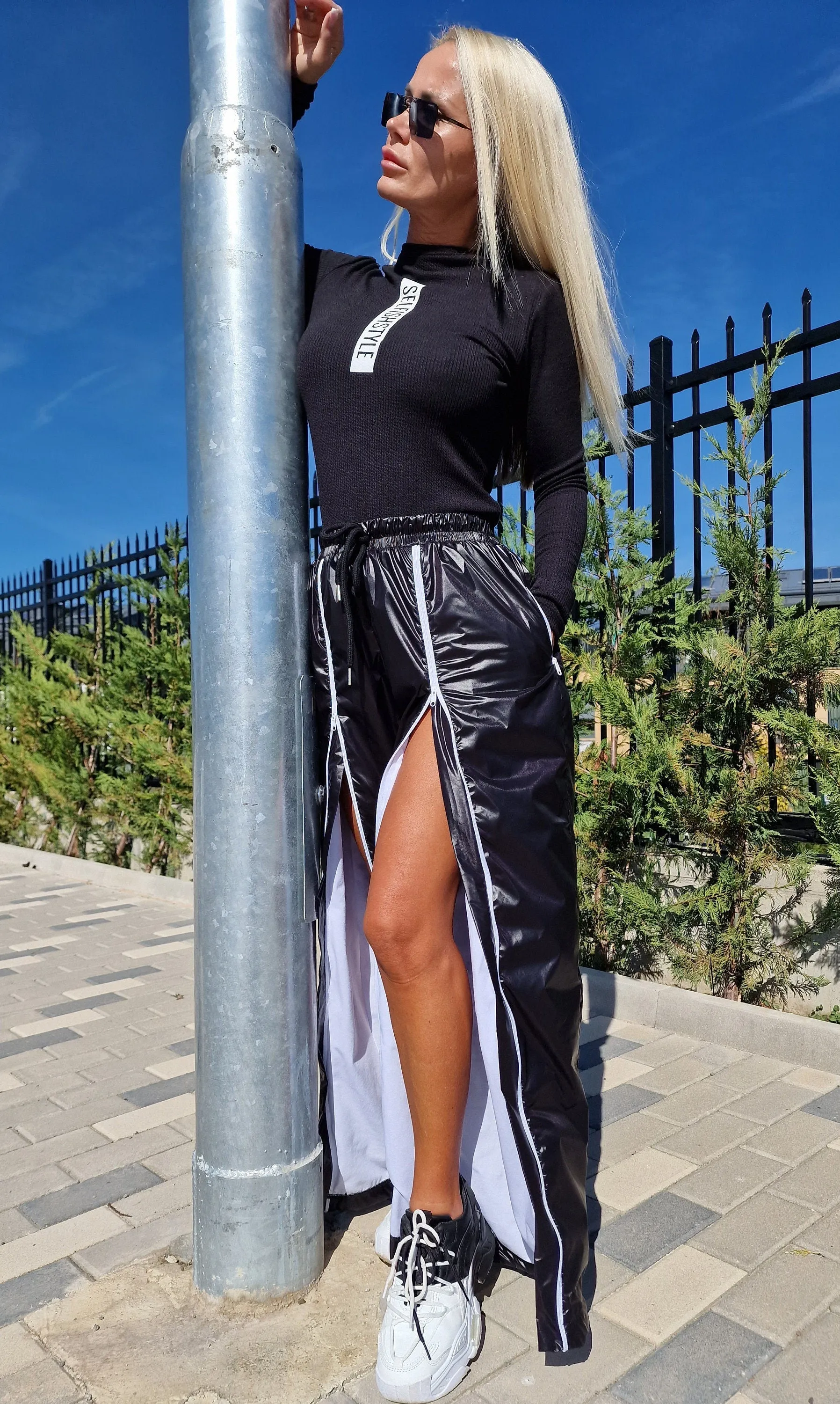 Black Pants with White Zippers, High Waist Trousers, Harem Pants , Loose Fit Pants, Black Baggy Pants, Drop Crotch Pants, Extravagant Pants