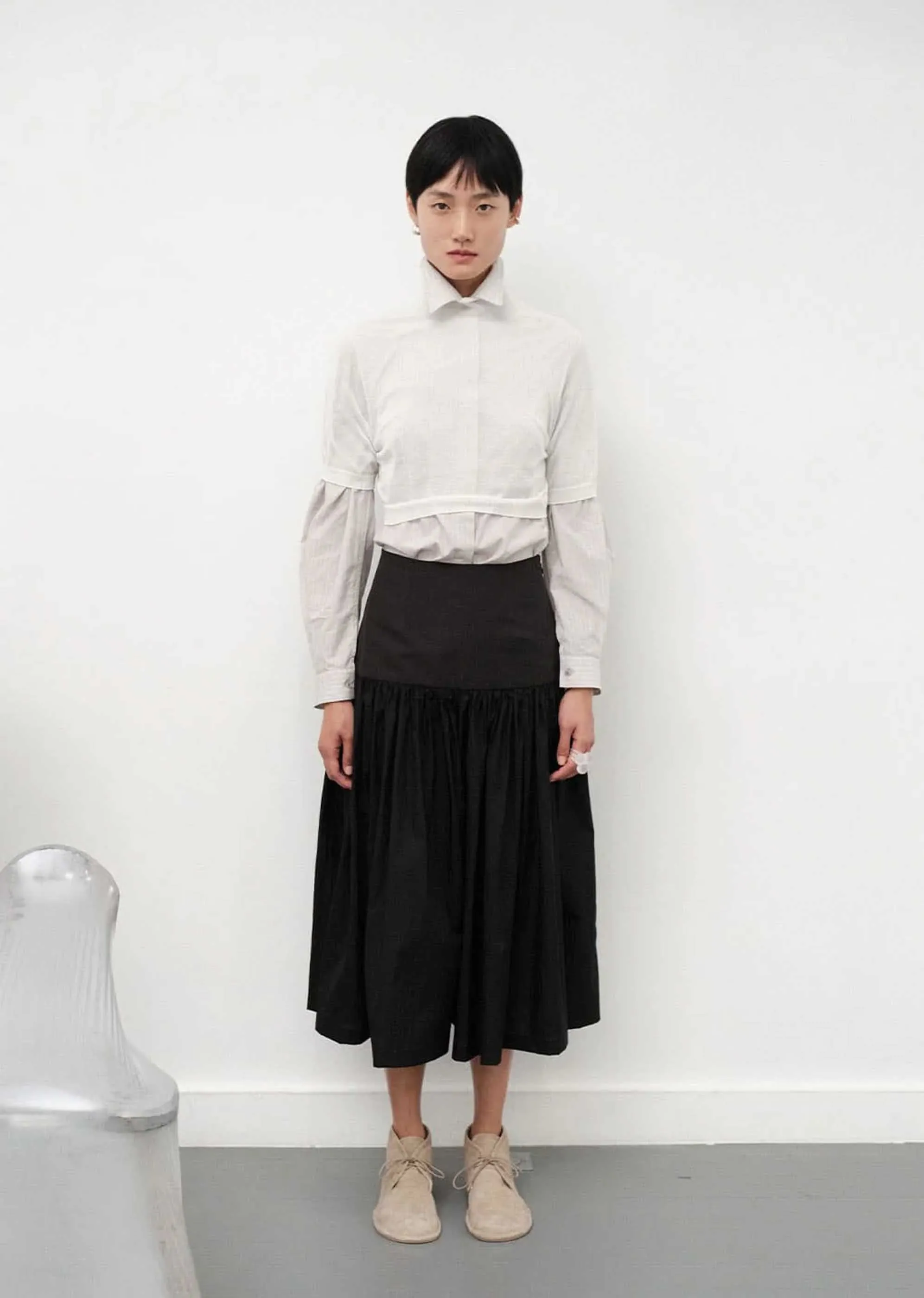 Black Shirring Culotte Pants