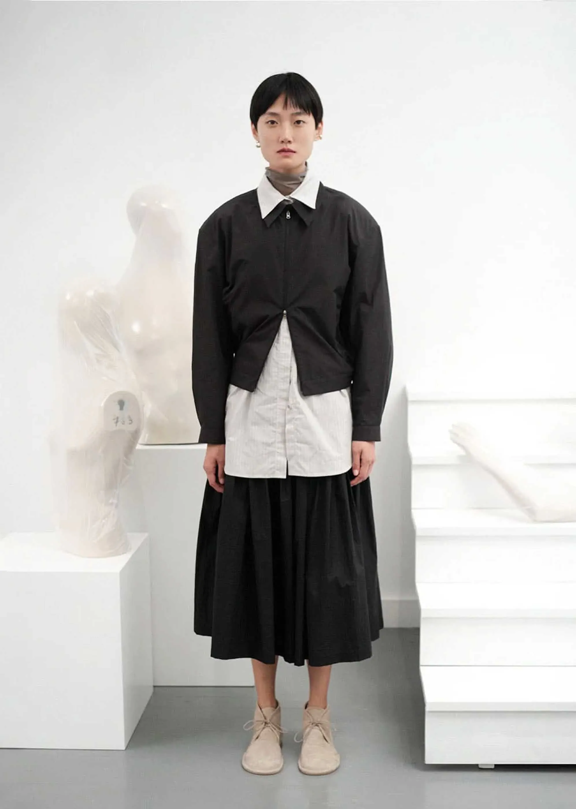 Black Shirring Culotte Pants
