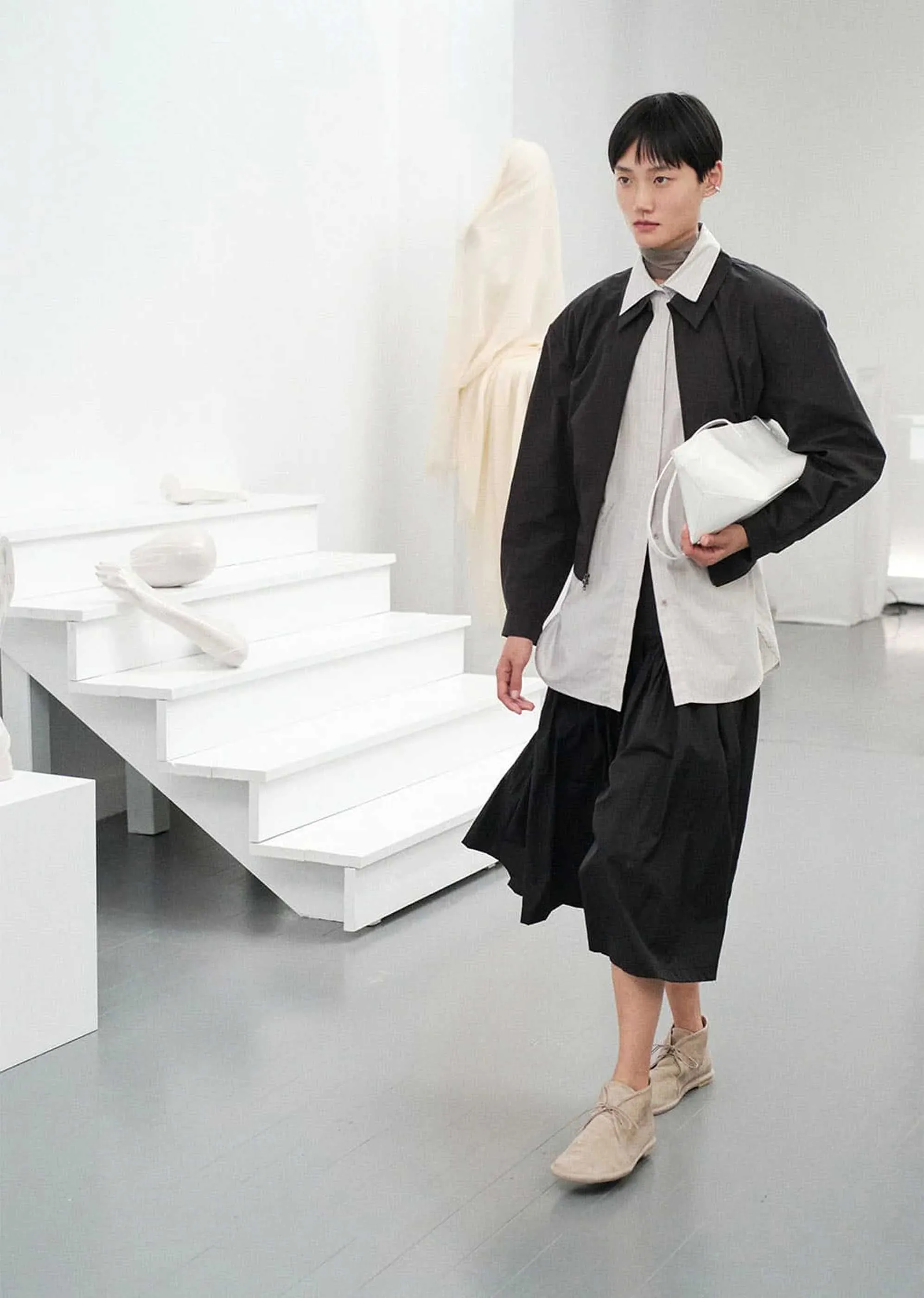 Black Shirring Culotte Pants