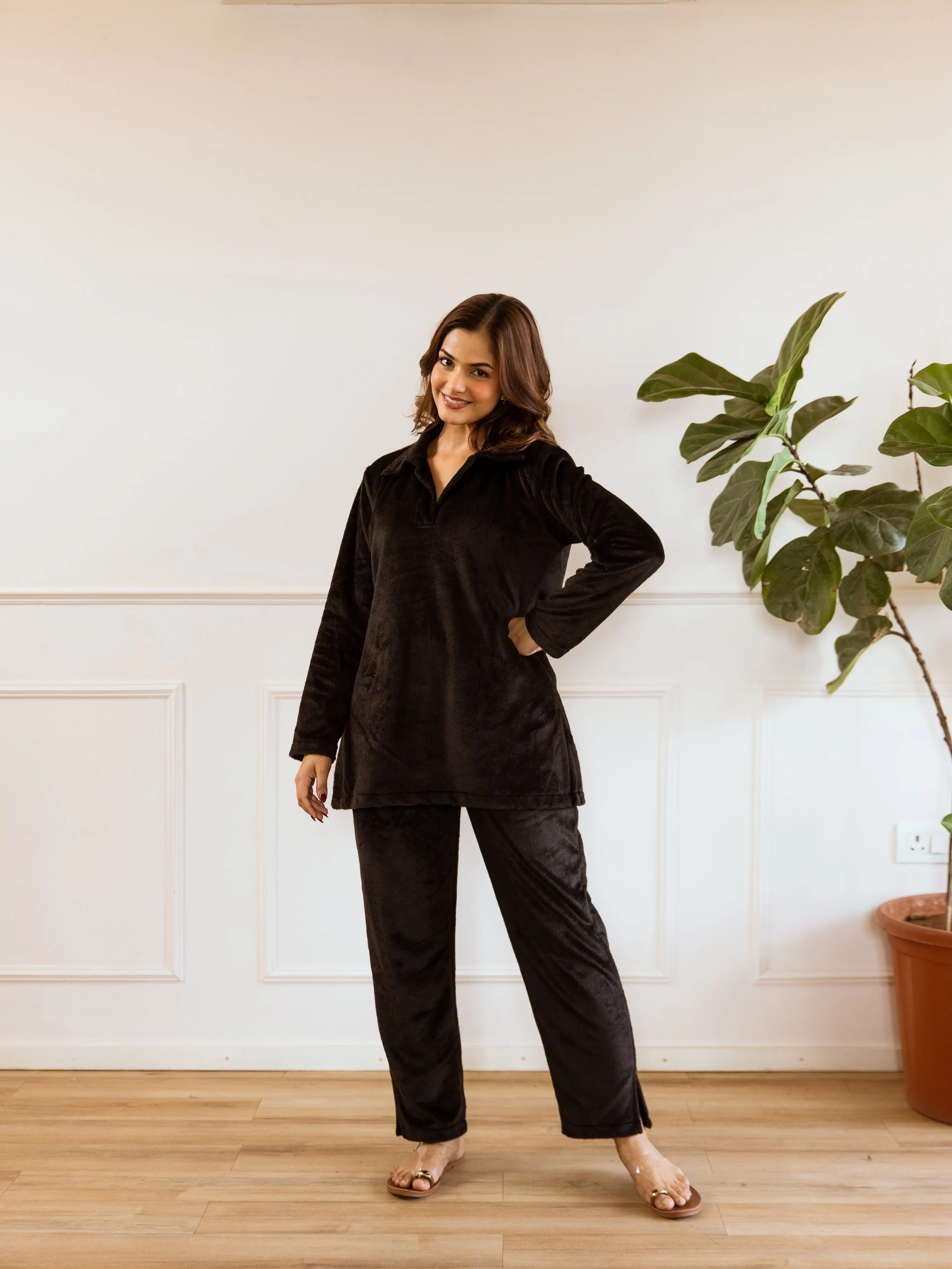Black Super Soft Woollen Collar Set