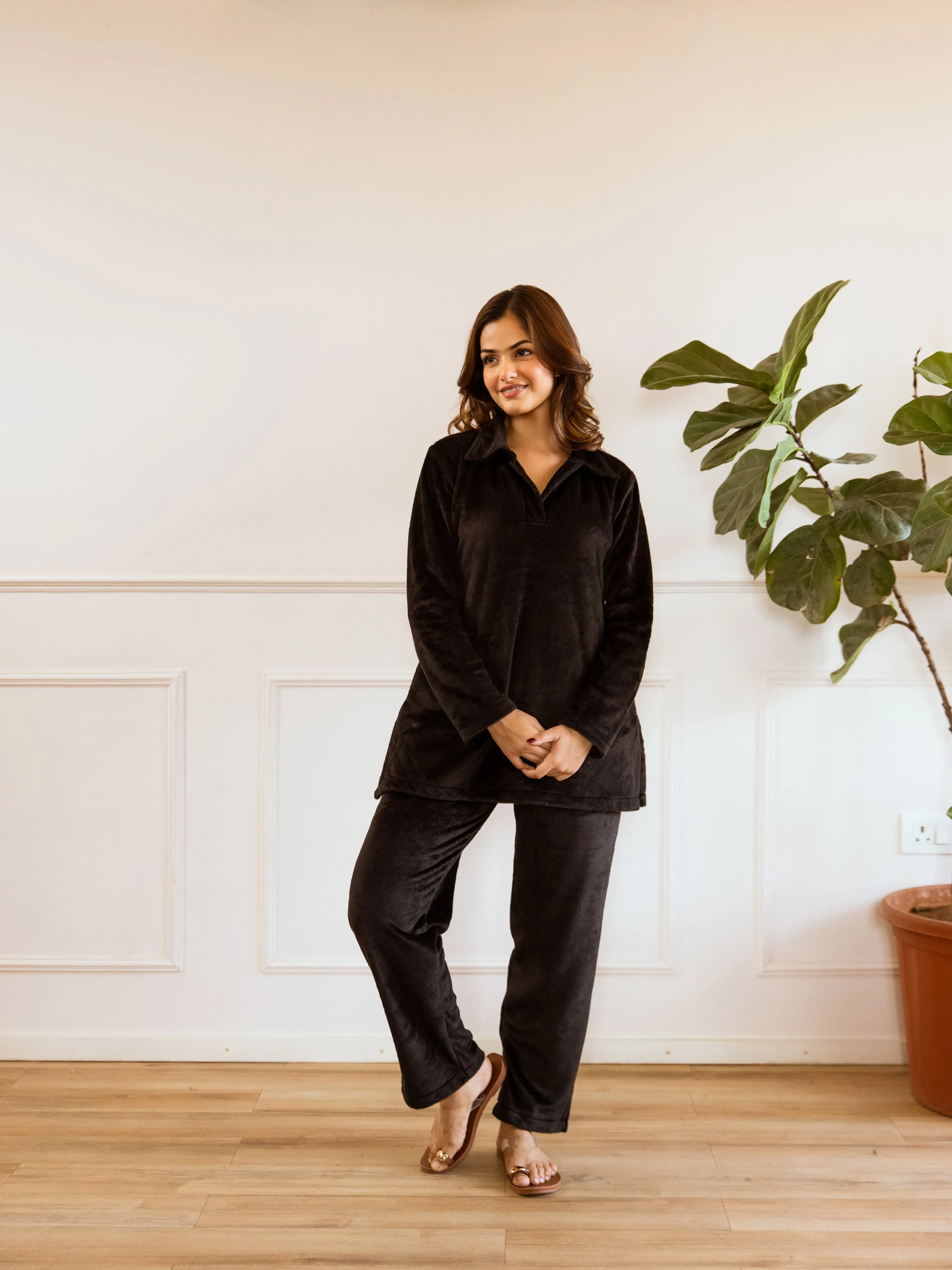 Black Super Soft Woollen Collar Set