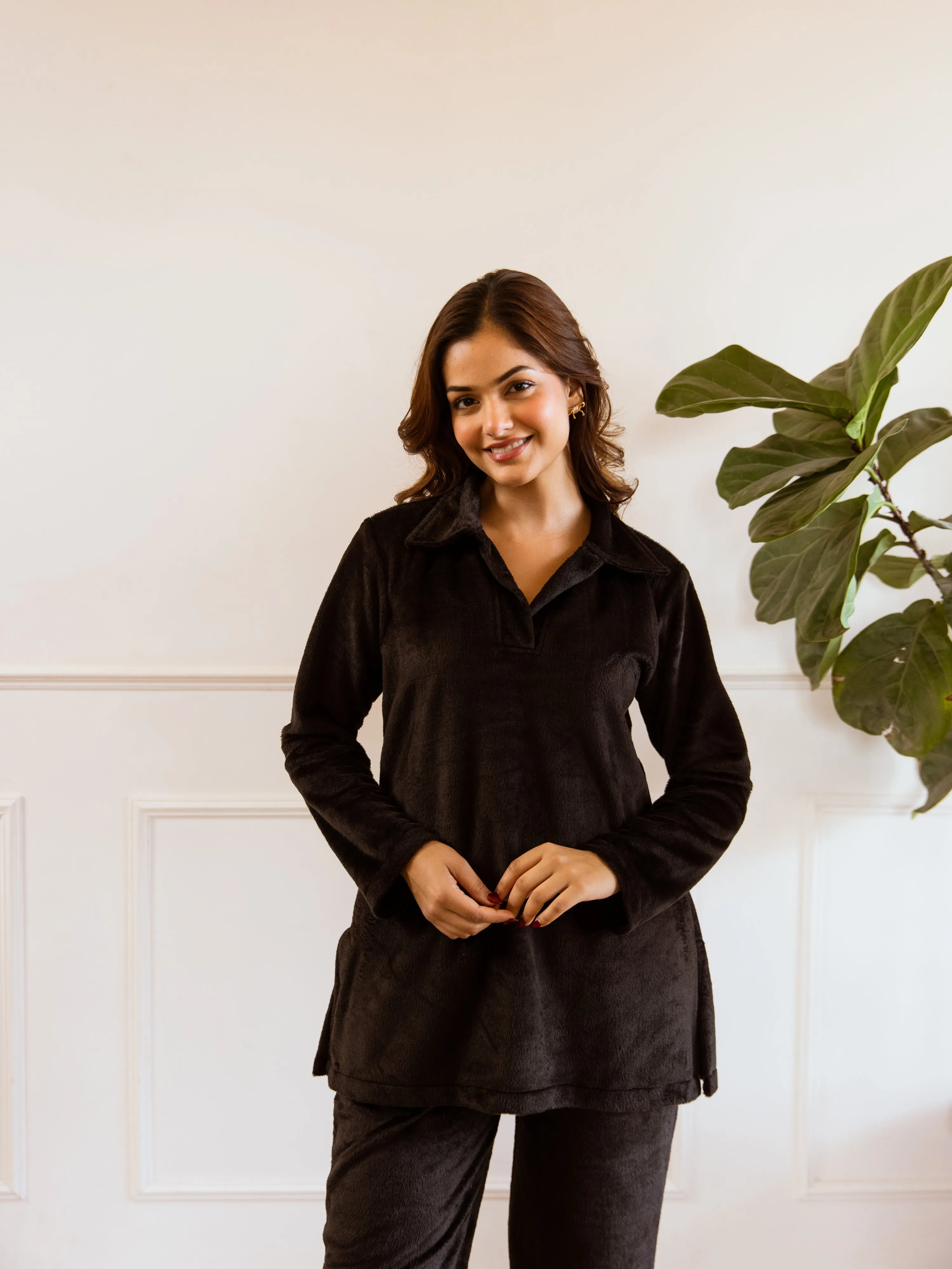 Black Super Soft Woollen Collar Set