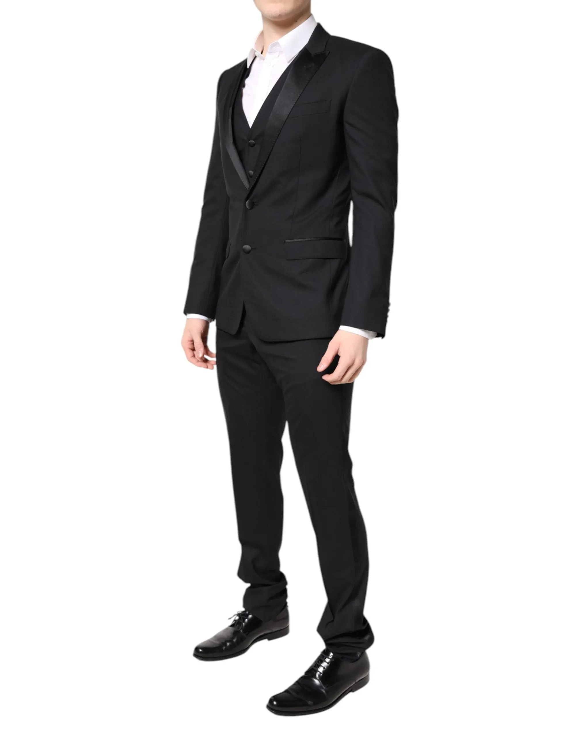 Black Wool Single Breasted 3 Piece Suit