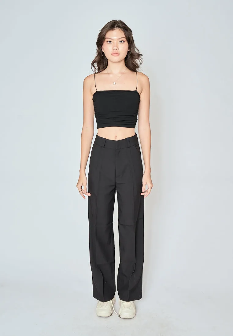 Blaire Black Padded Ruch Sides Thin Strap Cami Top