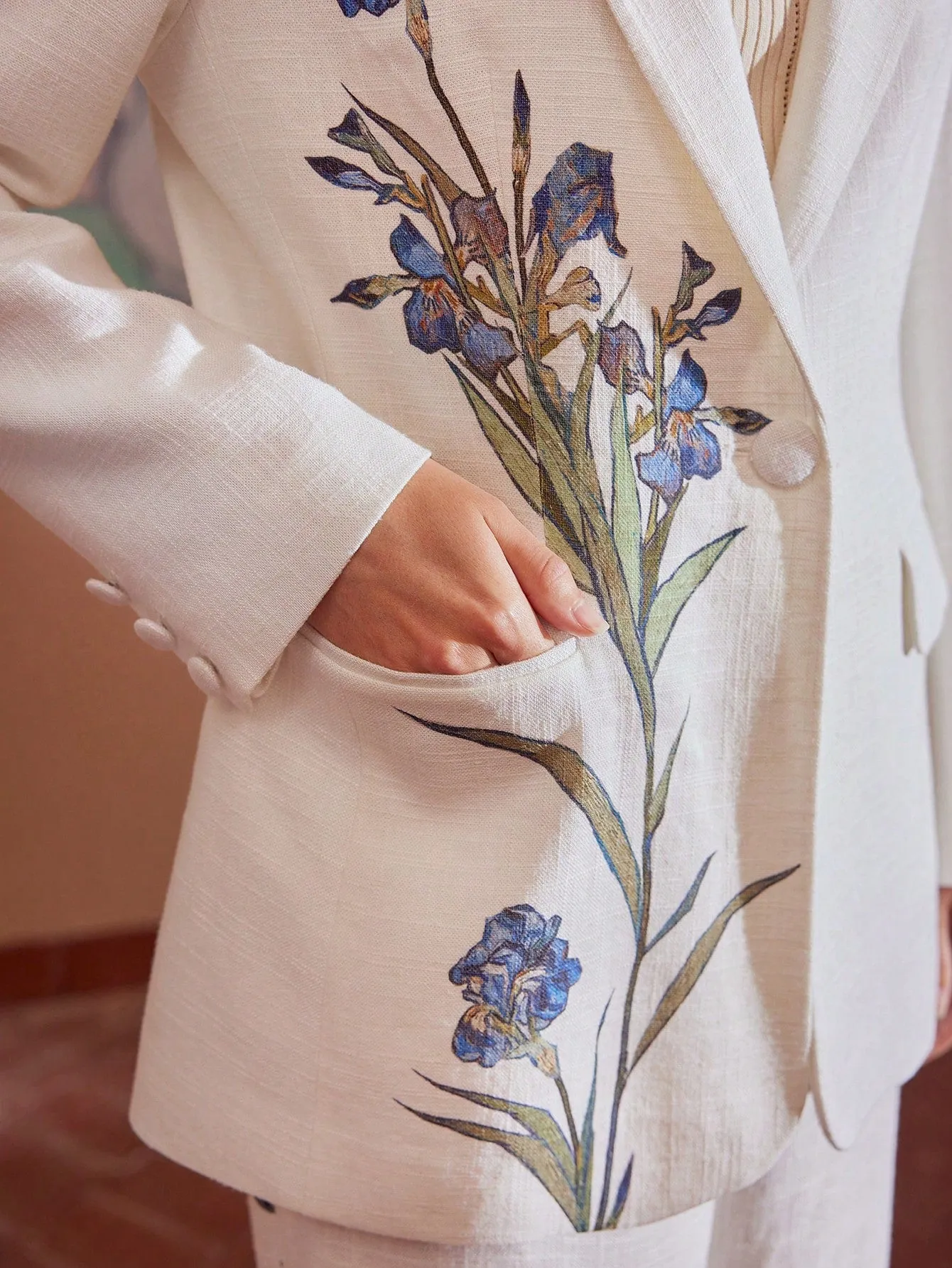 Blazer de Lino Floral para Mujer