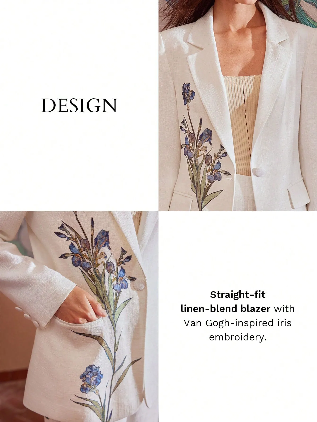 Blazer de Lino Floral para Mujer