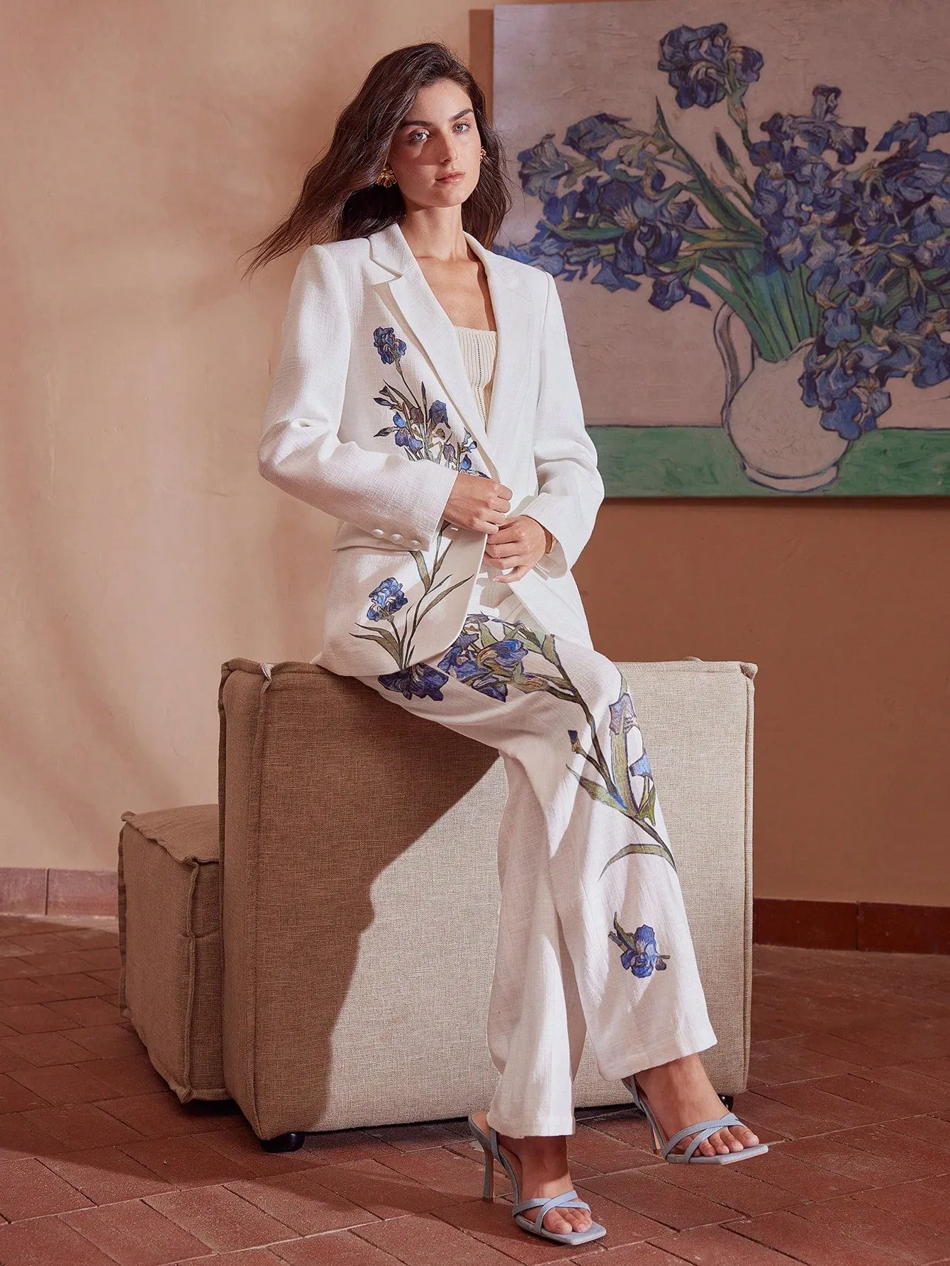 Blazer de Lino Floral para Mujer