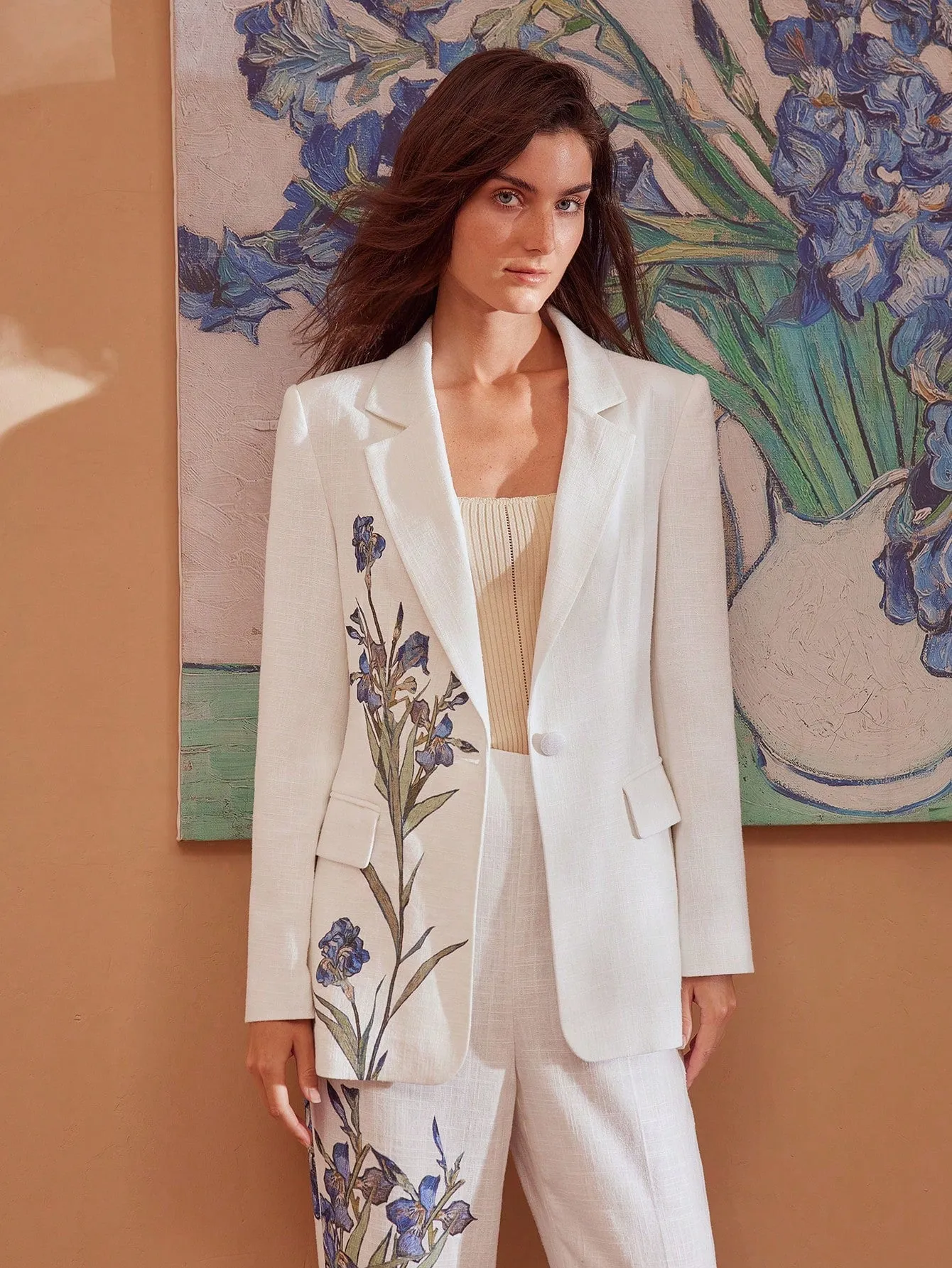 Blazer de Lino Floral para Mujer