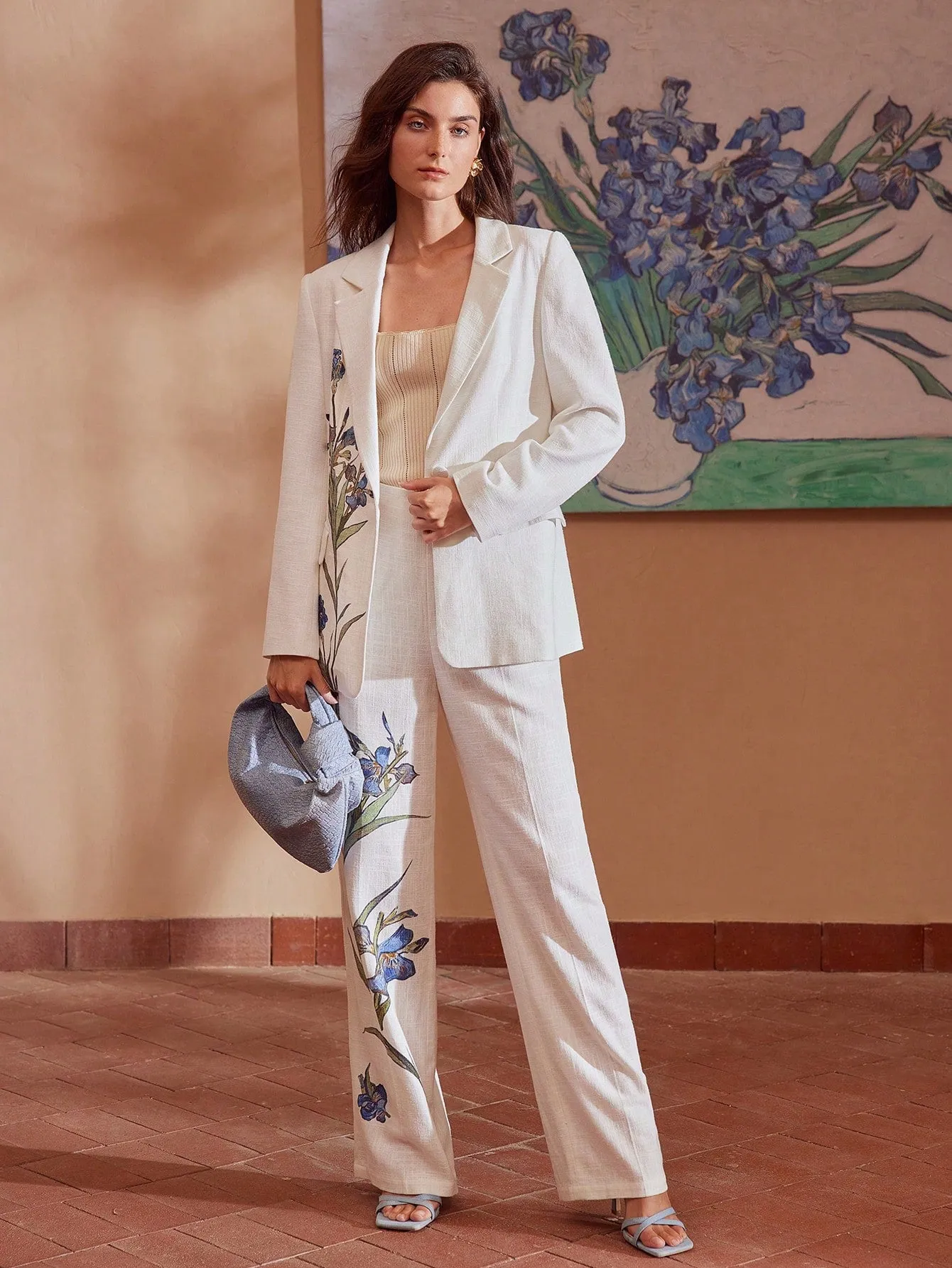 Blazer de Lino Floral para Mujer