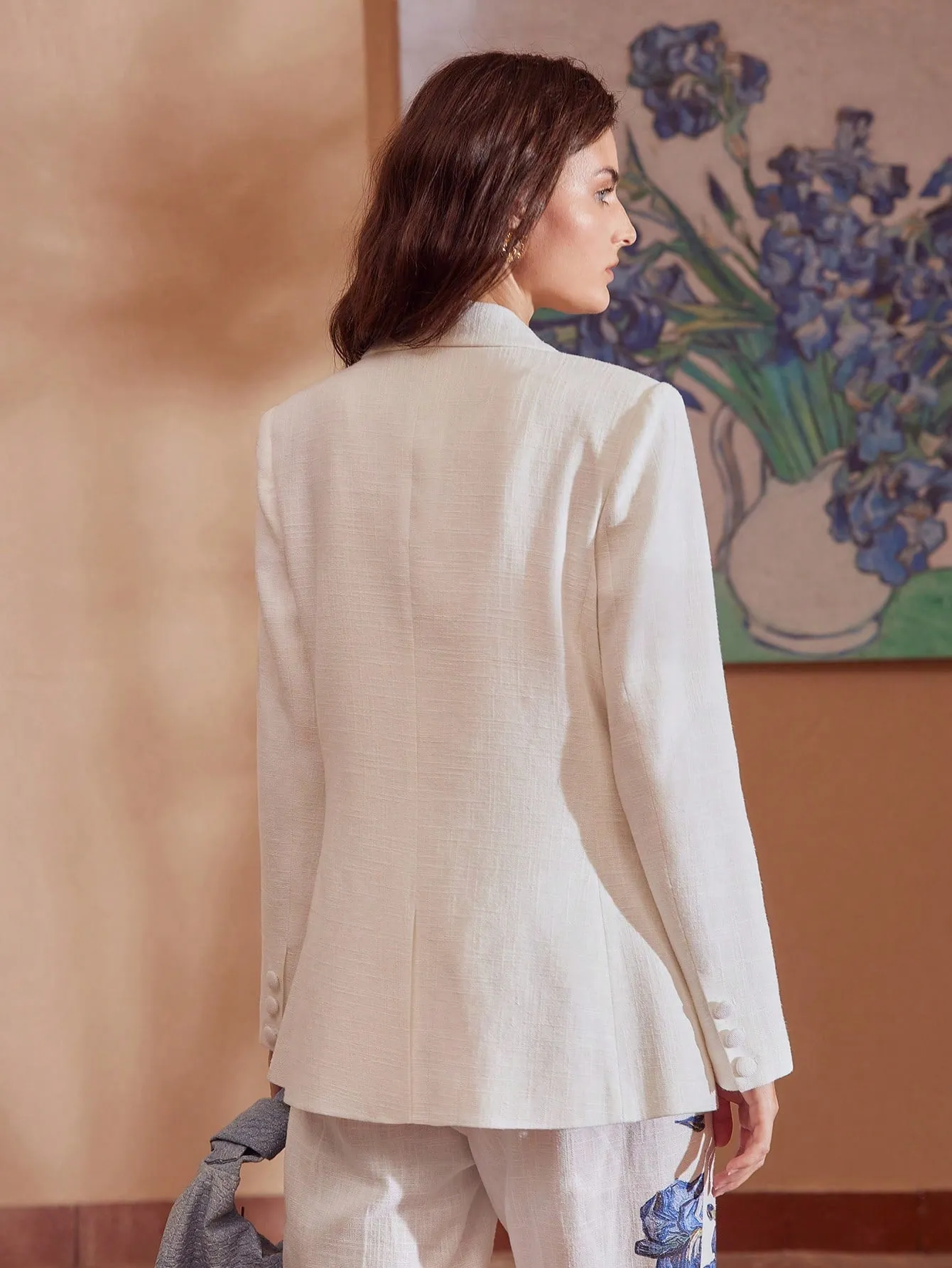 Blazer de Lino Floral para Mujer