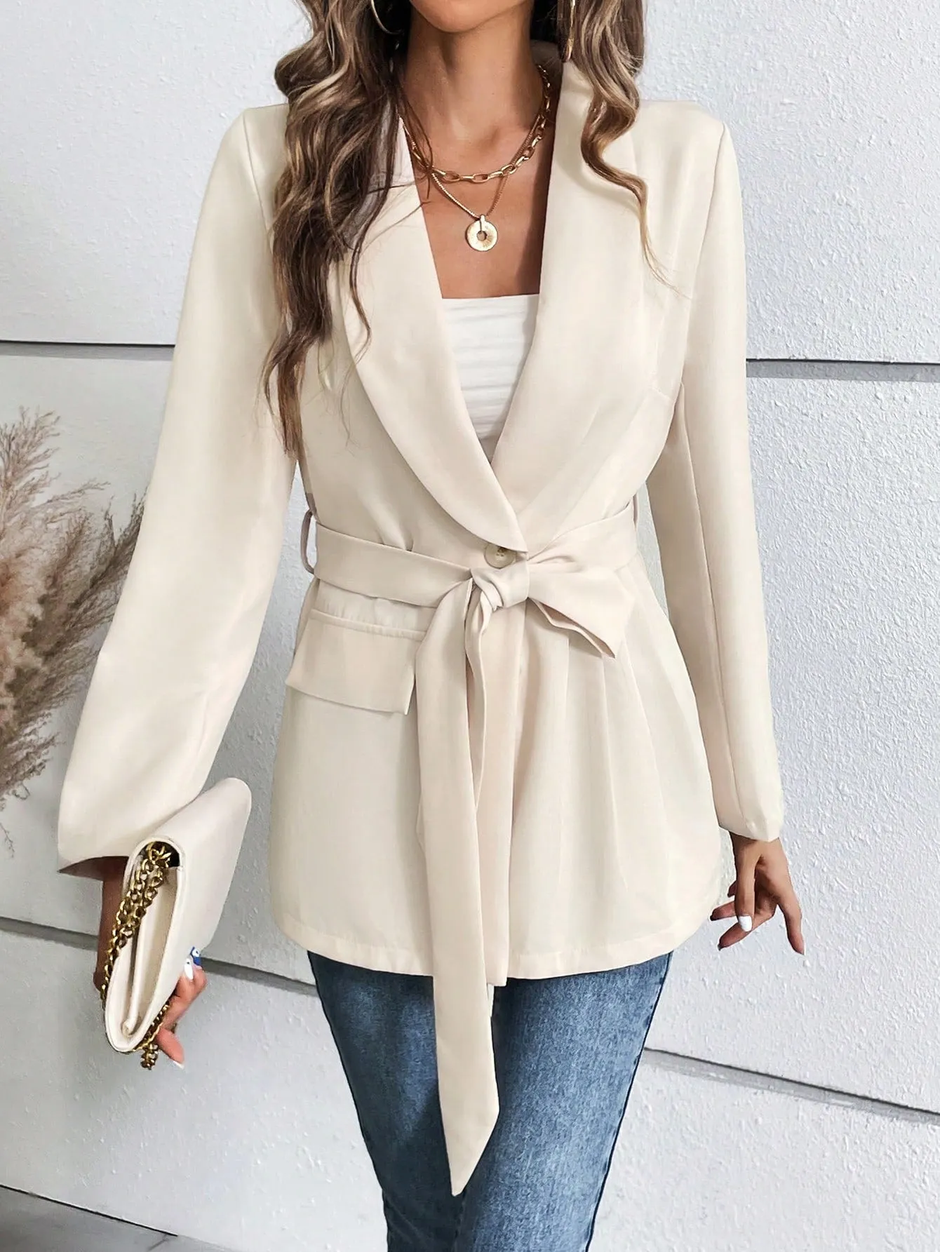 Blazer Raffinéa de cuello esmoquin con cinturón