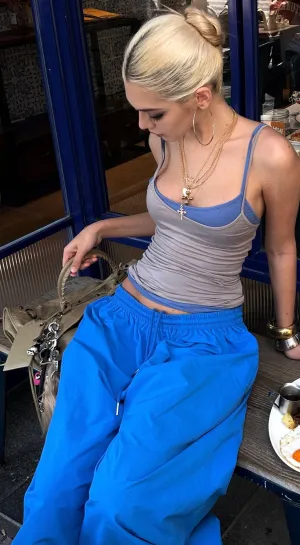 Blue Sports Drawstring Pants