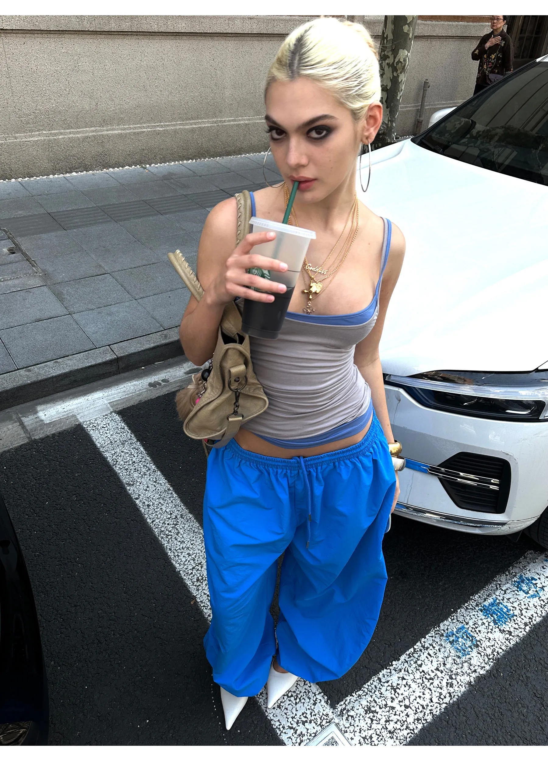 Blue Sports Drawstring Pants