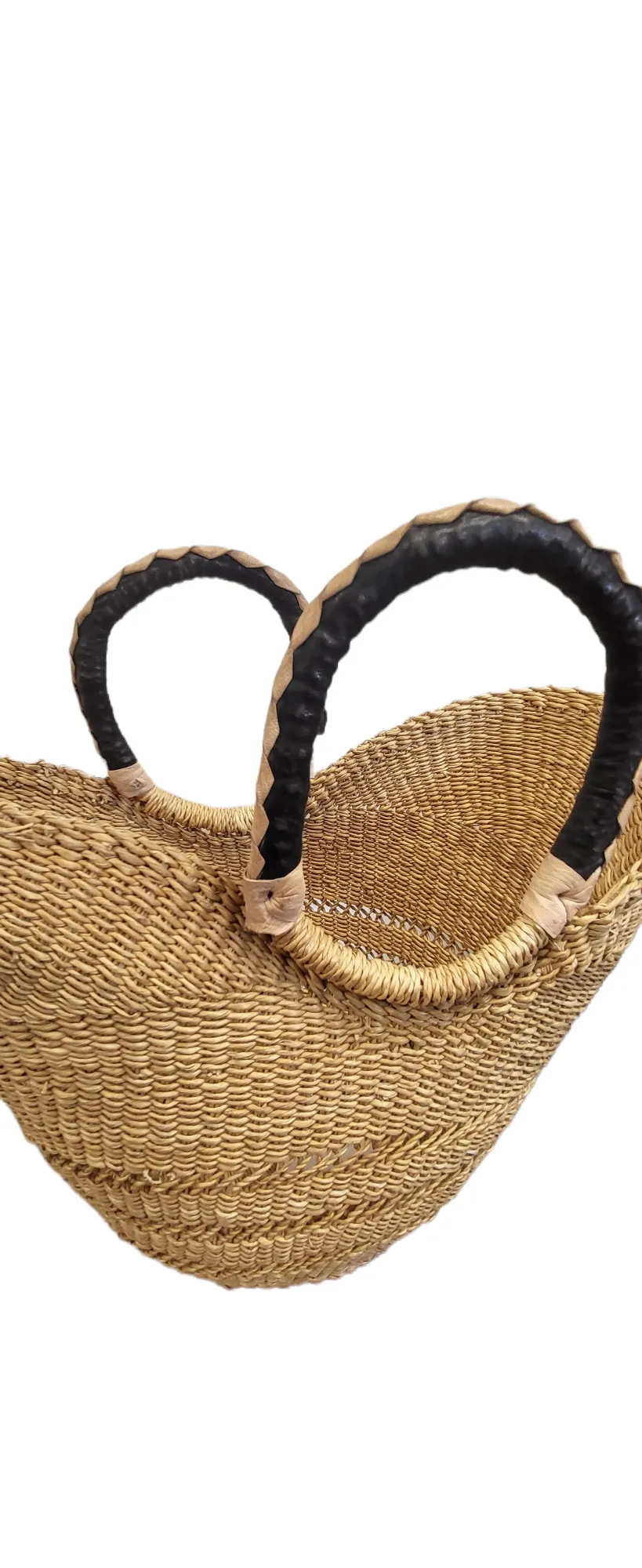 Bolga U-Shopper Market Basket | Leather Handle | Geri's Bluffing Boutique