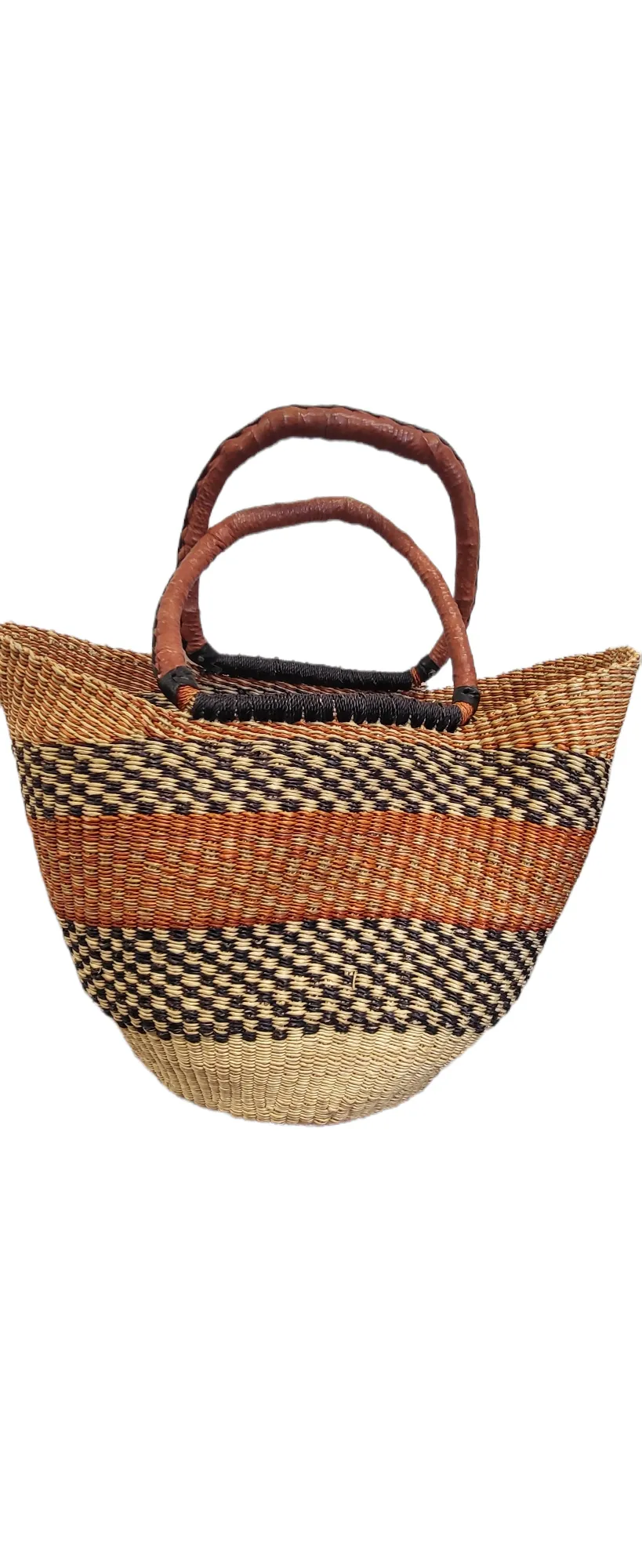 Bolga U-Shopper Market Basket | Leather Handle | Geri's Bluffing Boutique
