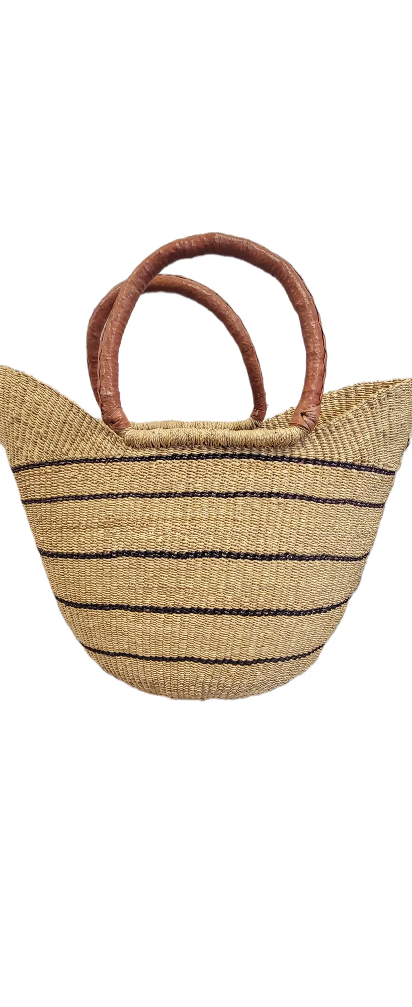 Bolga U-Shopper Market Basket | Leather Handle | Geri's Bluffing Boutique