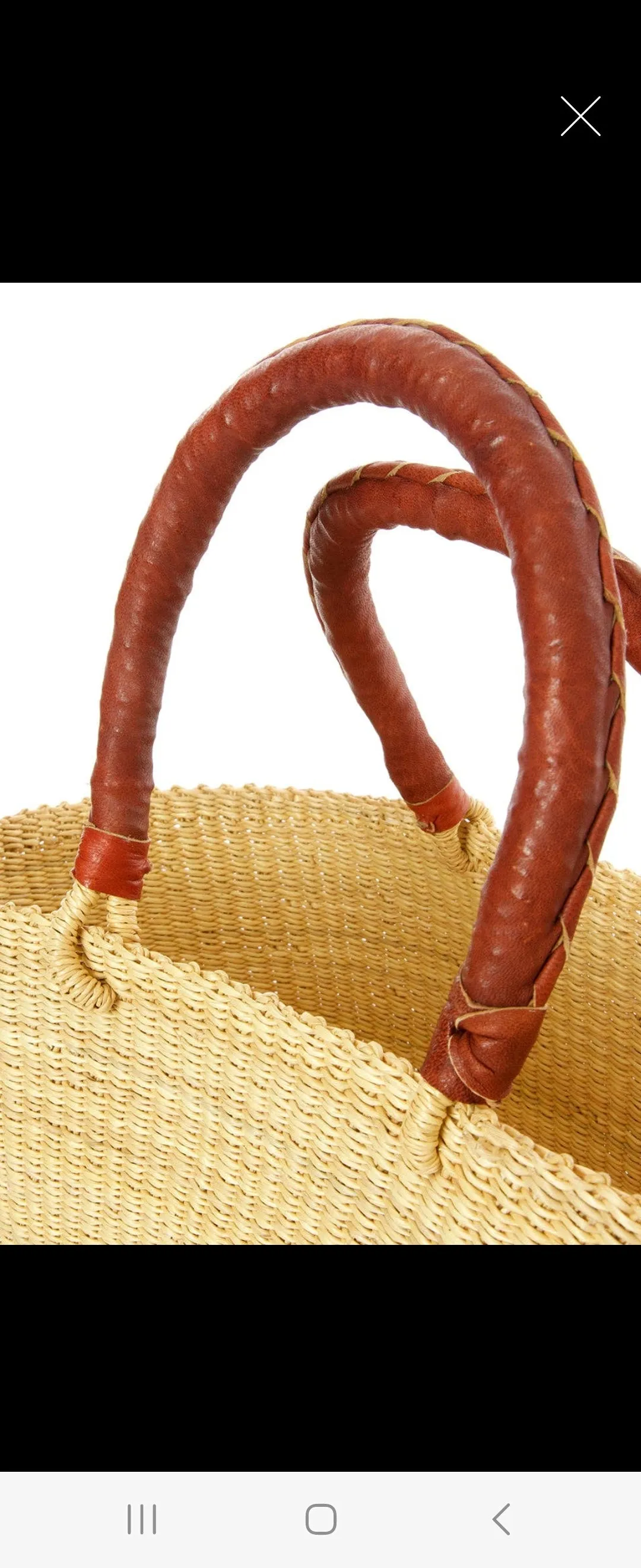 Bolga U-Shopper Market Basket | Leather Handle | Geri's Bluffing Boutique