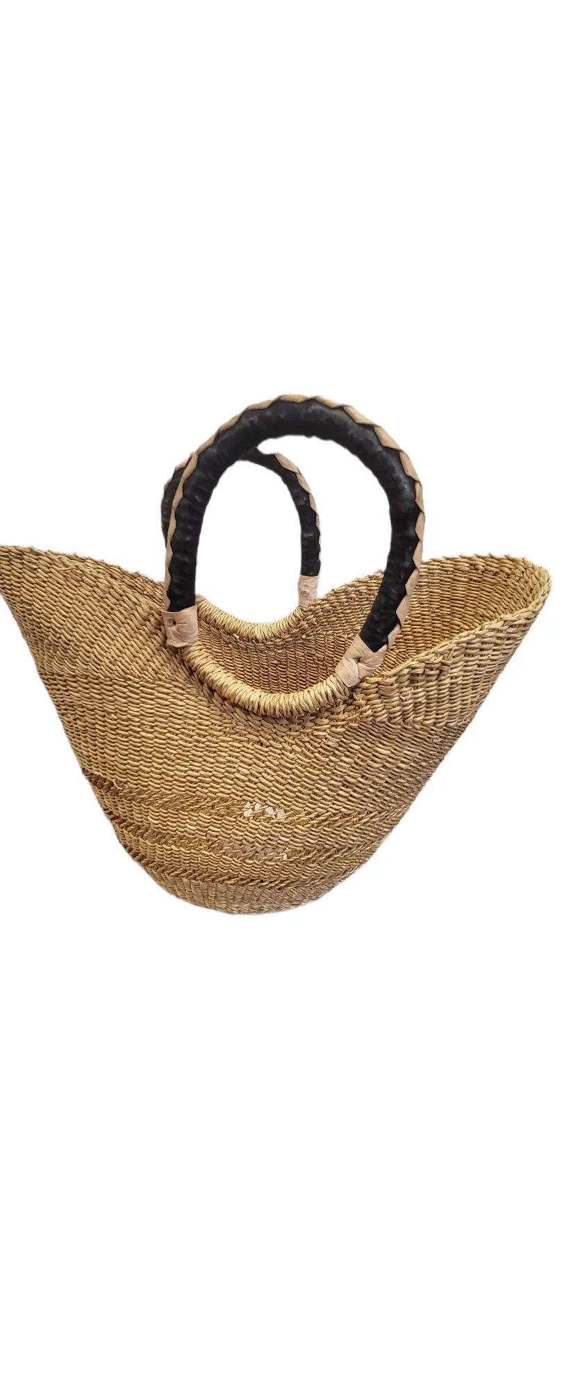 Bolga U-Shopper Market Basket | Leather Handle | Geri's Bluffing Boutique