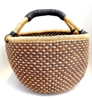 Bolga U-Shopper Market Basket | Leather Handle | Geri's Bluffing Boutique