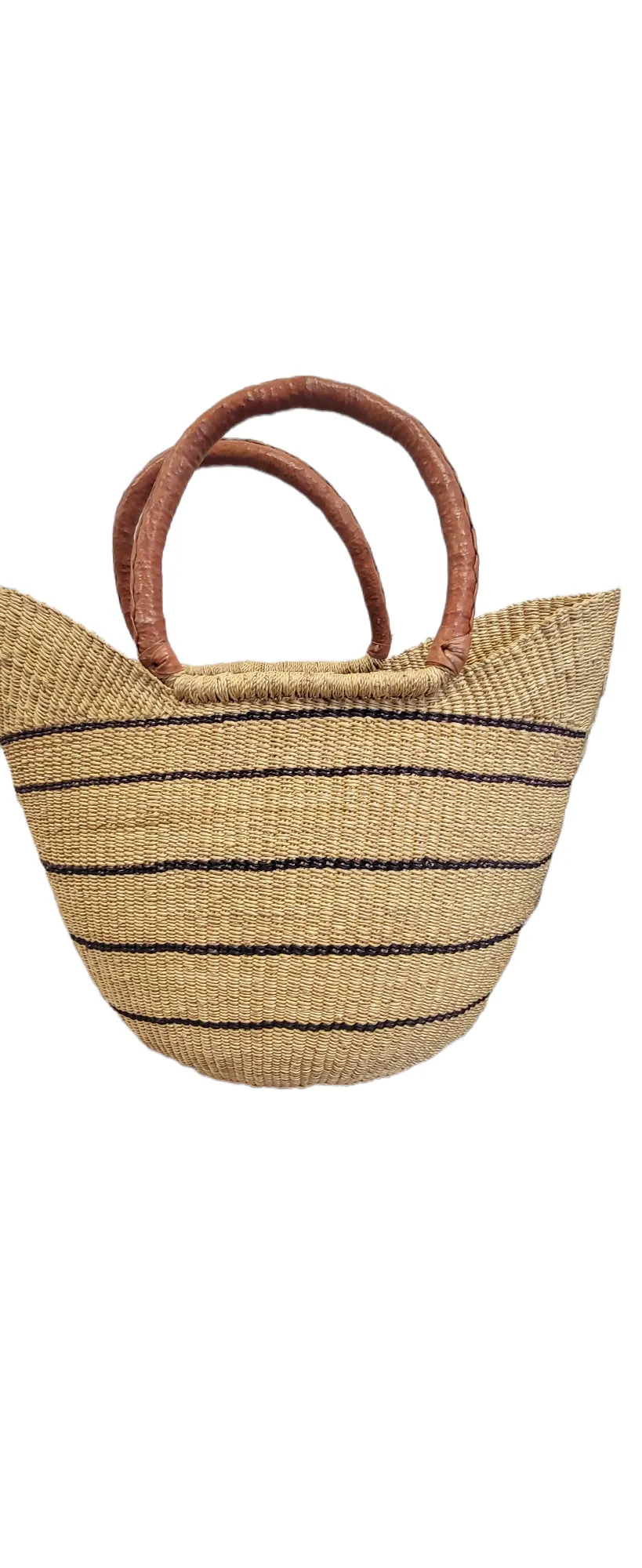 Bolga U-Shopper Market Basket | Leather Handle | Geri's Bluffing Boutique