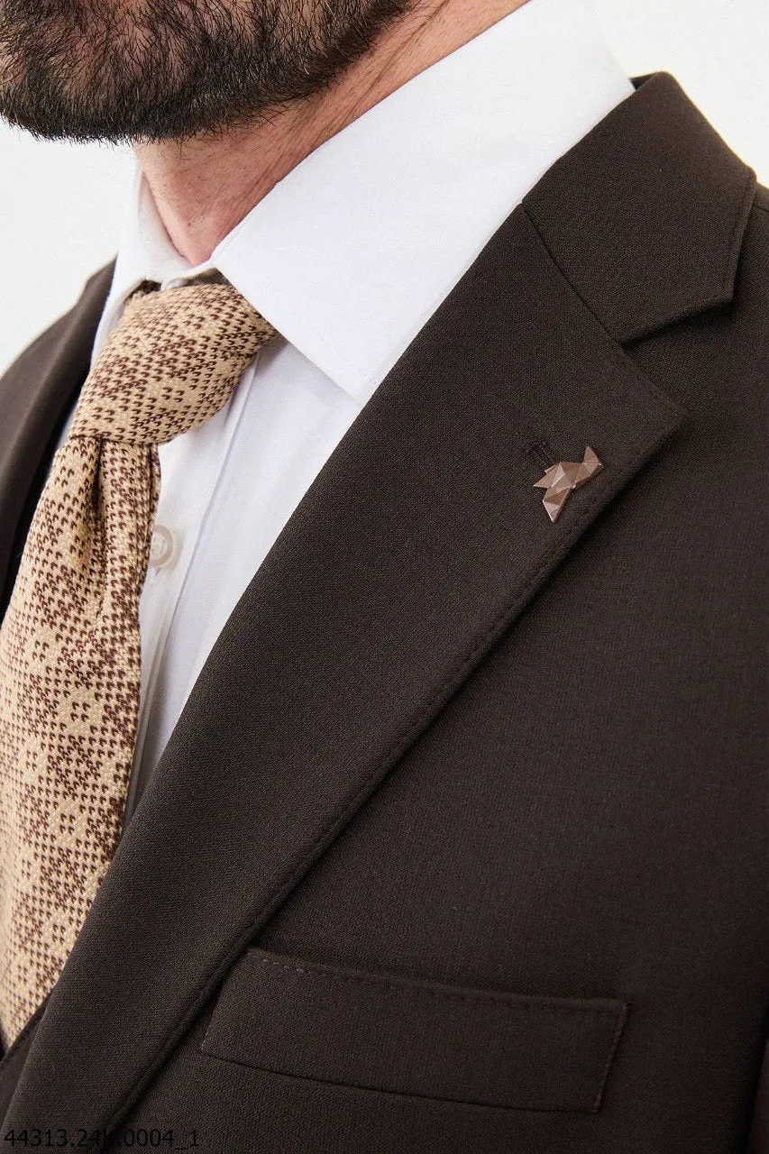 Brabion Diego Coffee Brown Notch Lapel 3 Piece Wool Suit