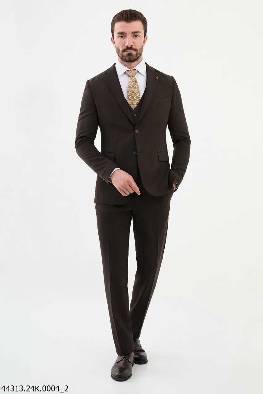 Brabion Diego Coffee Brown Notch Lapel 3 Piece Wool Suit