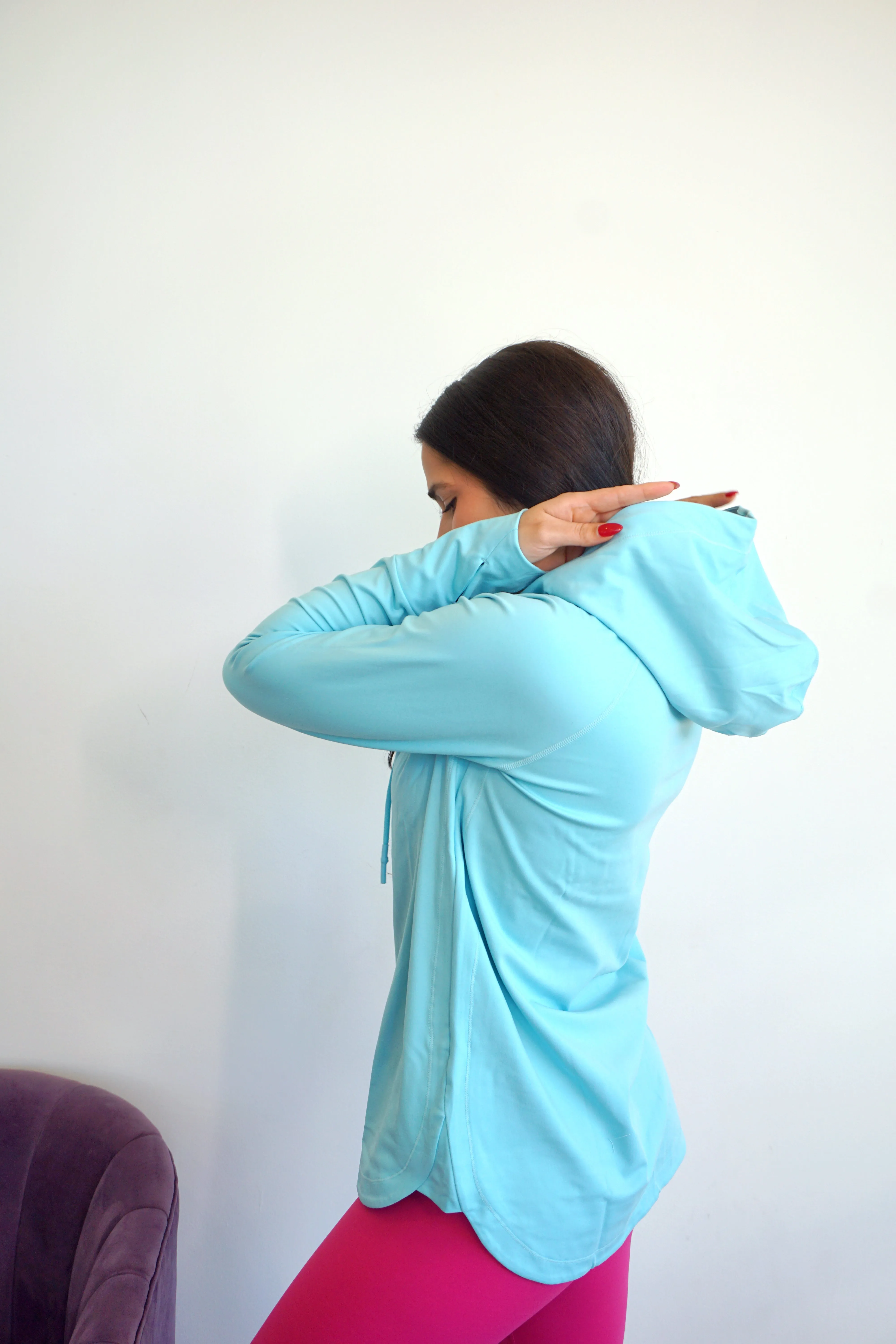 Bright Sky Blue Active Hoodie Top with Thumbholes