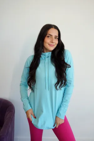 Bright Sky Blue Active Hoodie Top with Thumbholes
