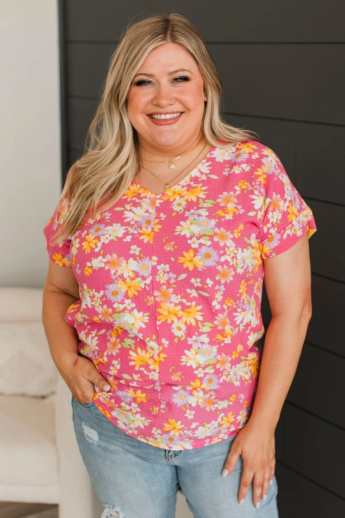 Bright Spirits Floral Top- Pink & Yellow