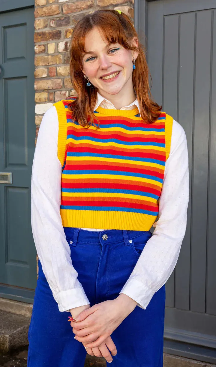 Bright Stripe Cropped Knitted Tank Top
