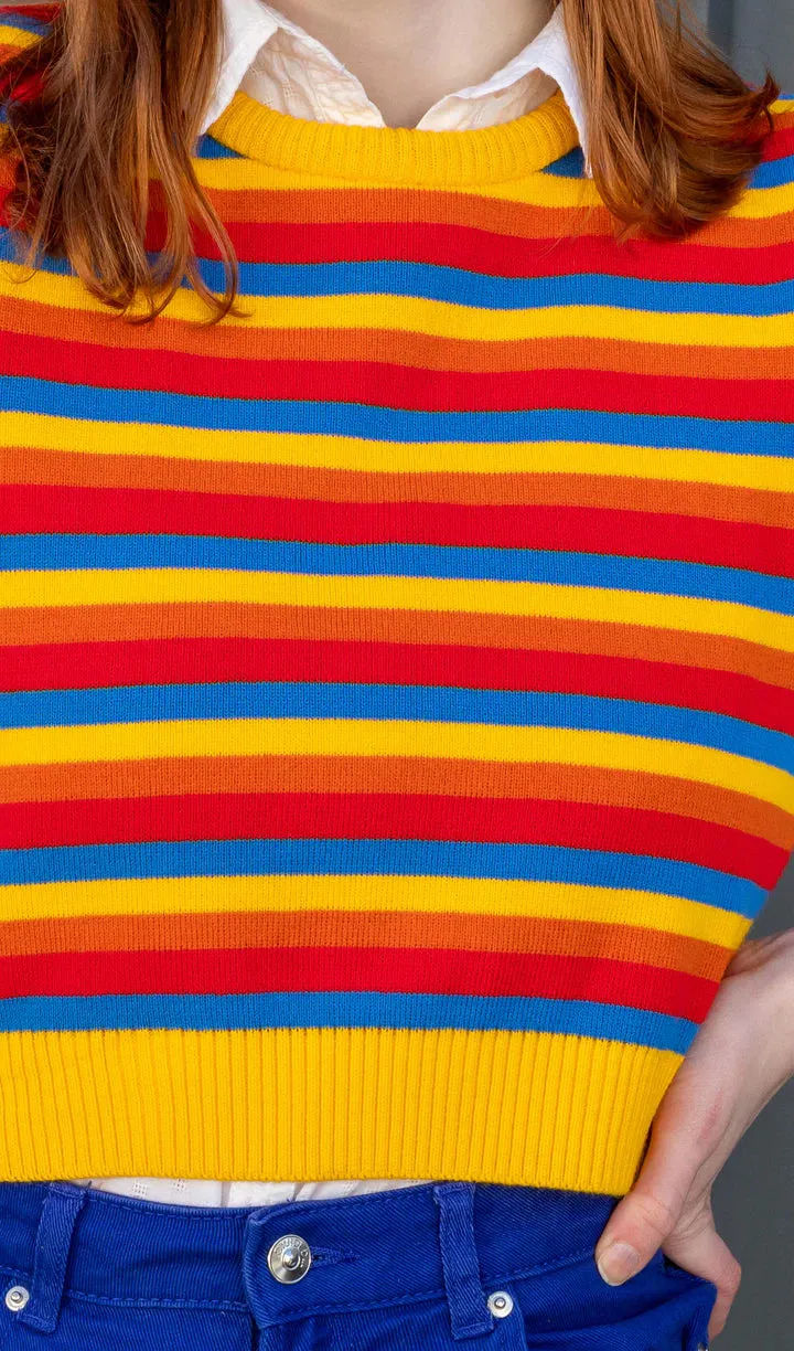 Bright Stripe Cropped Knitted Tank Top